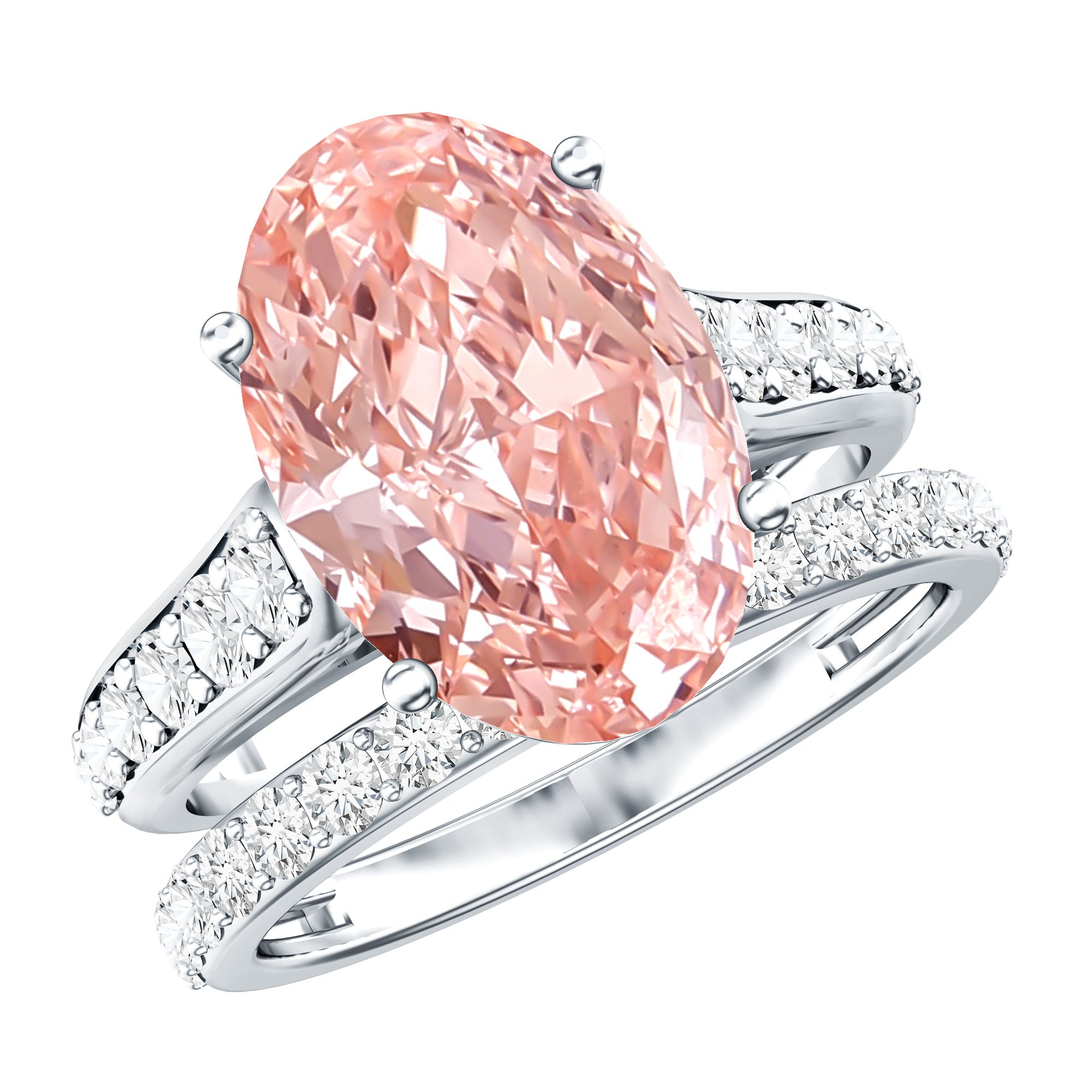 Rosec Jewels-5 Carat IGI Certified Lab Grown Pink Diamond Oval Engagement Ring Set
