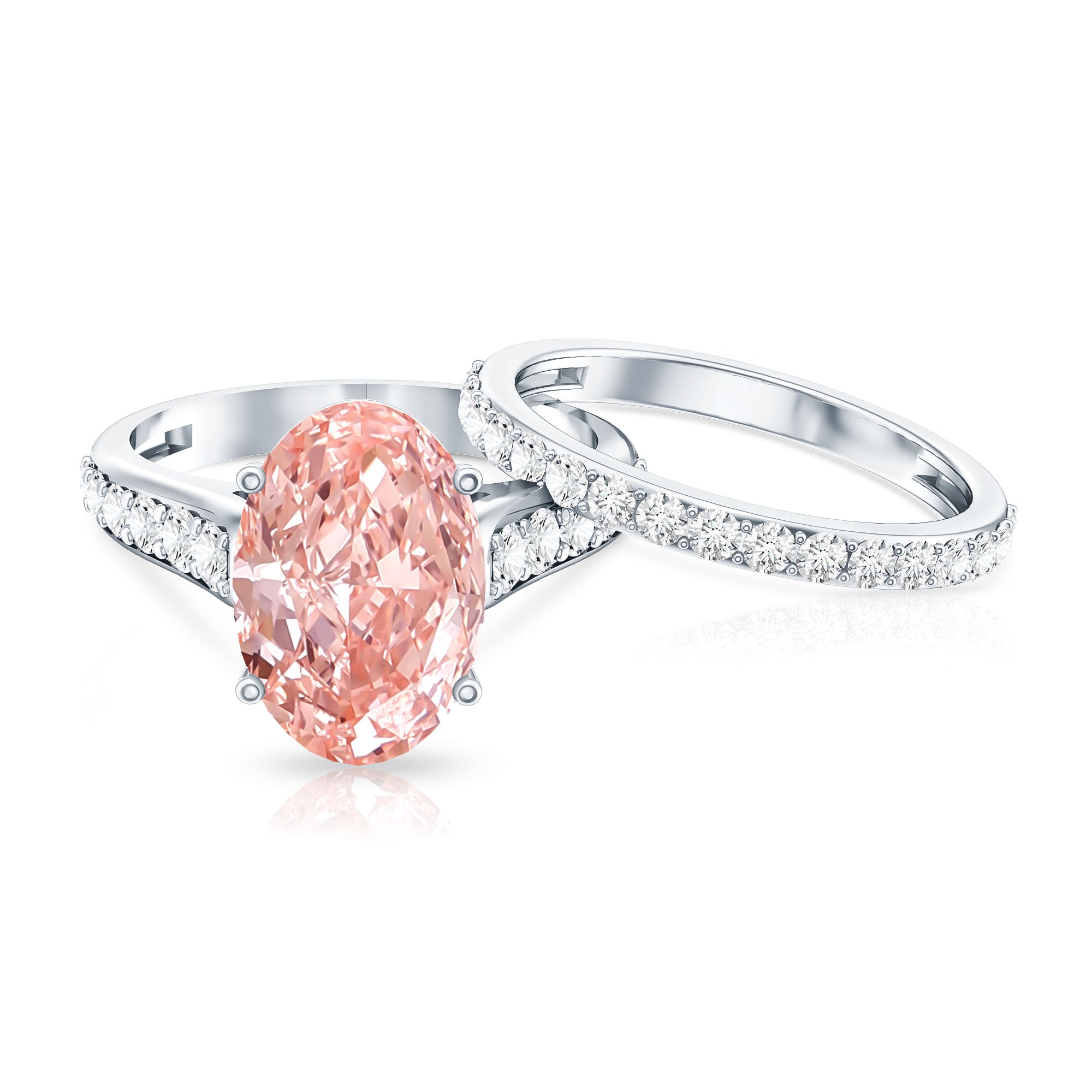 Rosec Jewels-5 Carat IGI Certified Lab Grown Pink Diamond Oval Engagement Ring Set