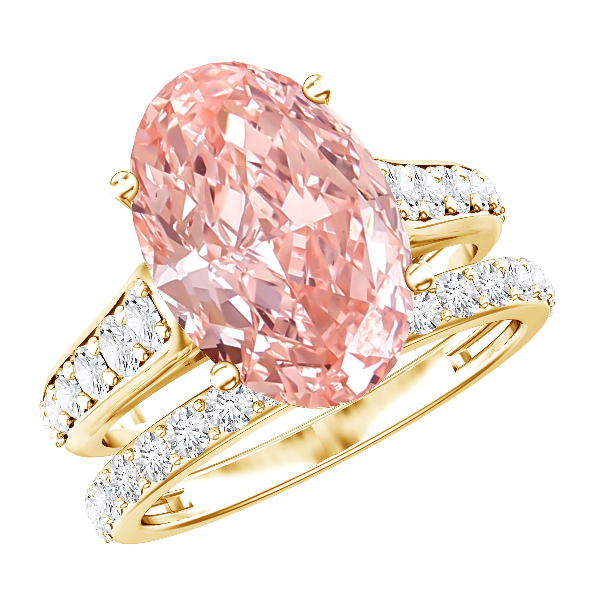 Rosec Jewels-5 Carat IGI Certified Lab Grown Pink Diamond Oval Engagement Ring Set