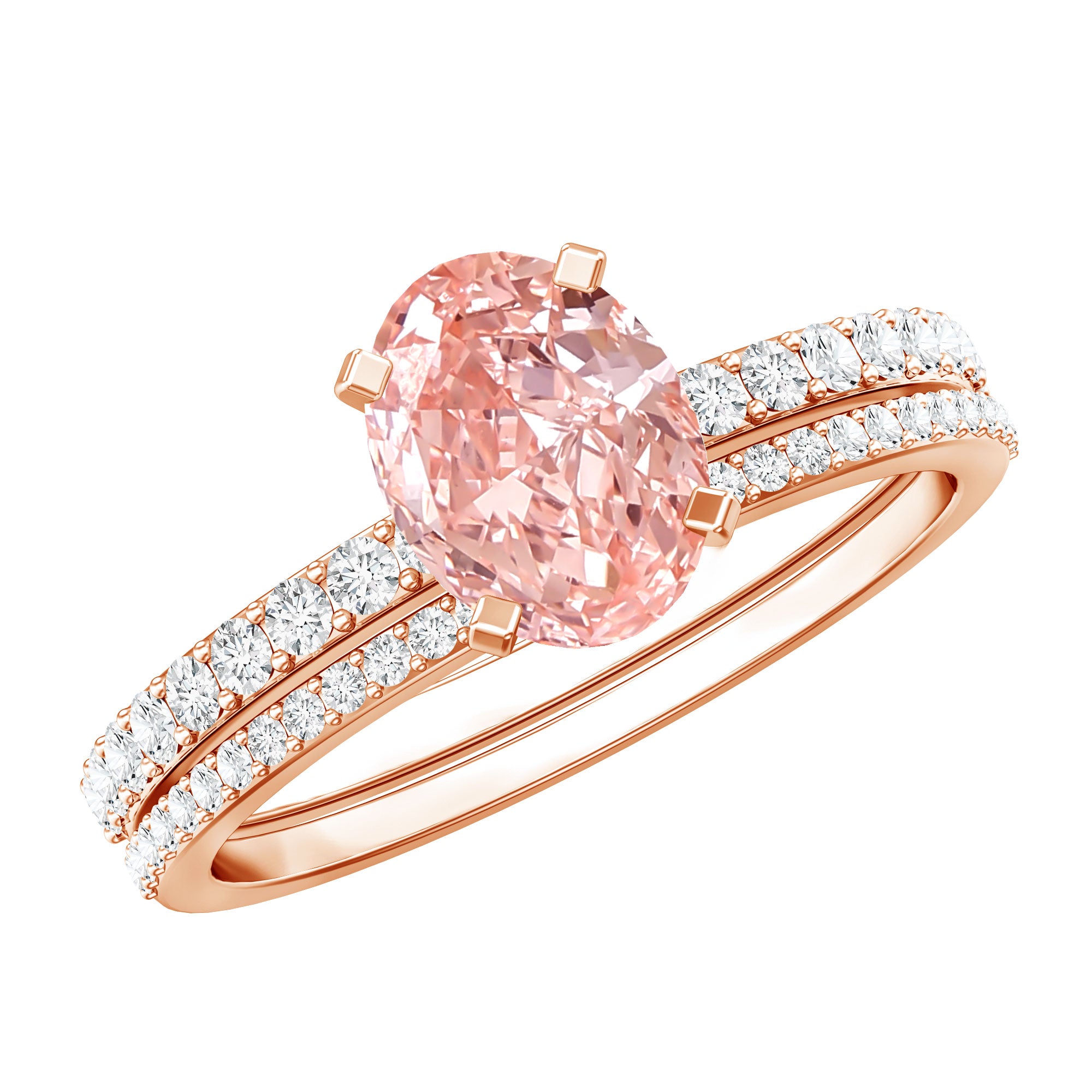 Rosec Jewels-IGI Certified 1 Carat Lab Grown Pink Diamond Oval Wedding Ring Set