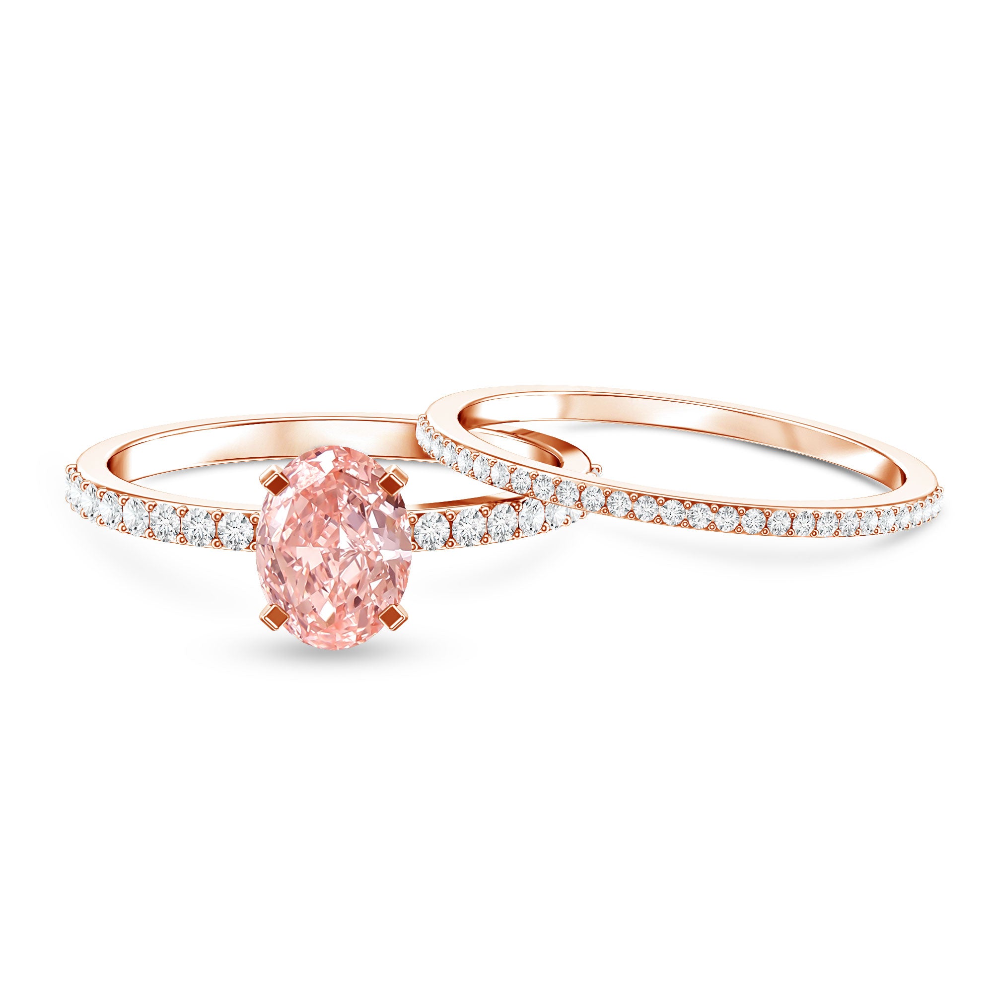 Rosec Jewels-IGI Certified 1 Carat Lab Grown Pink Diamond Oval Wedding Ring Set
