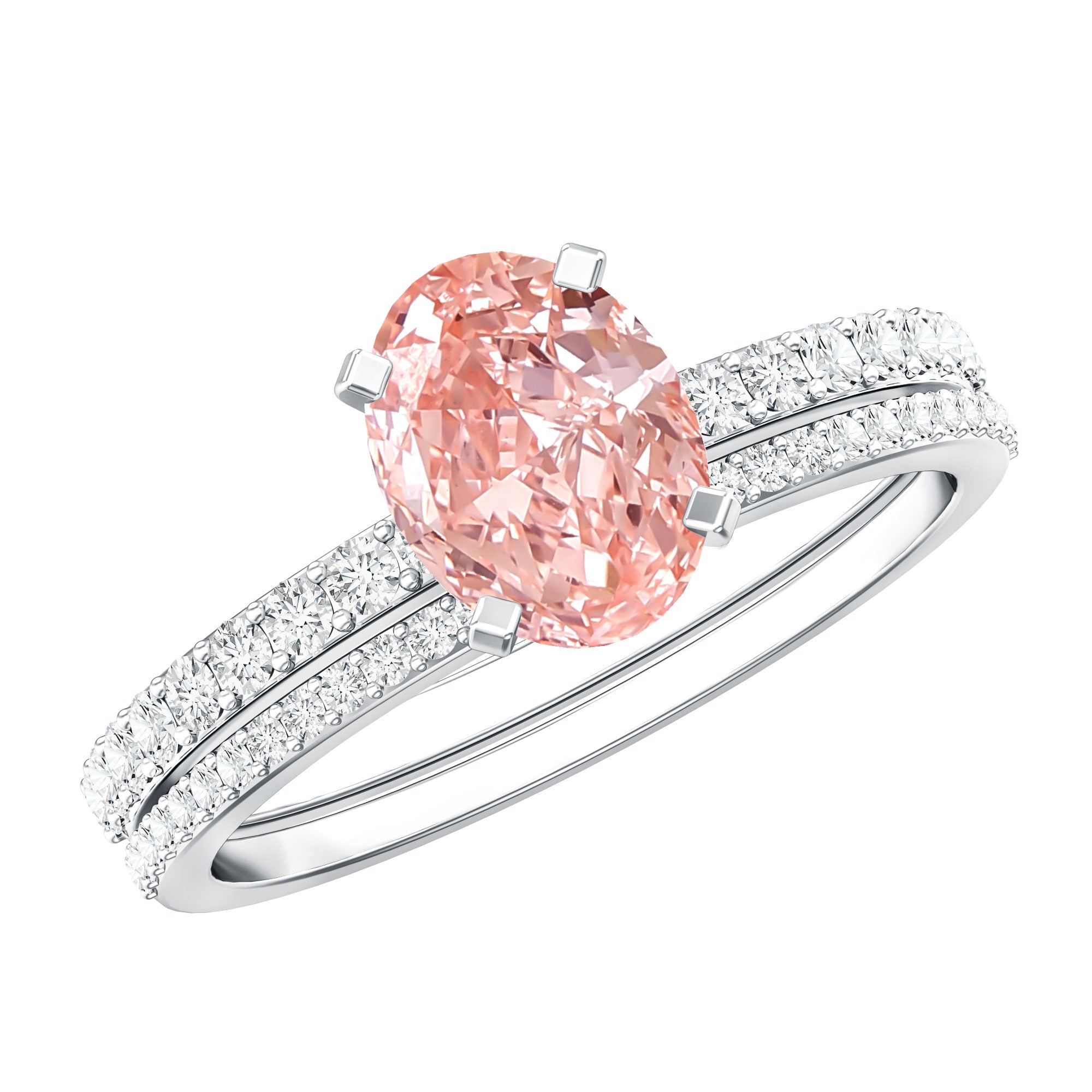 Rosec Jewels-IGI Certified 1 Carat Lab Grown Pink Diamond Oval Wedding Ring Set