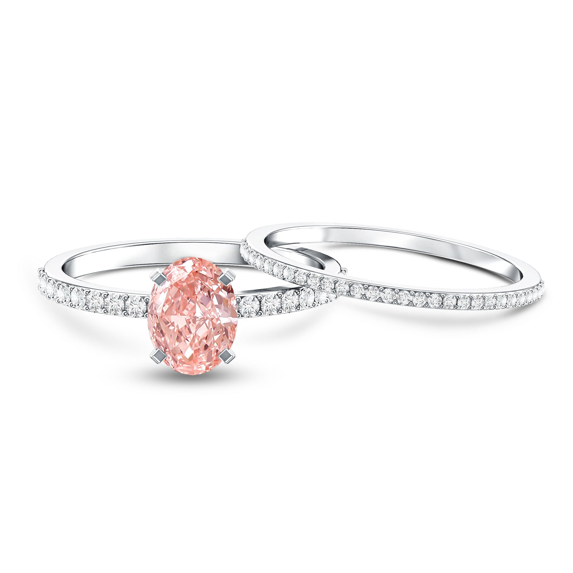 Rosec Jewels-IGI Certified 1 Carat Lab Grown Pink Diamond Oval Wedding Ring Set