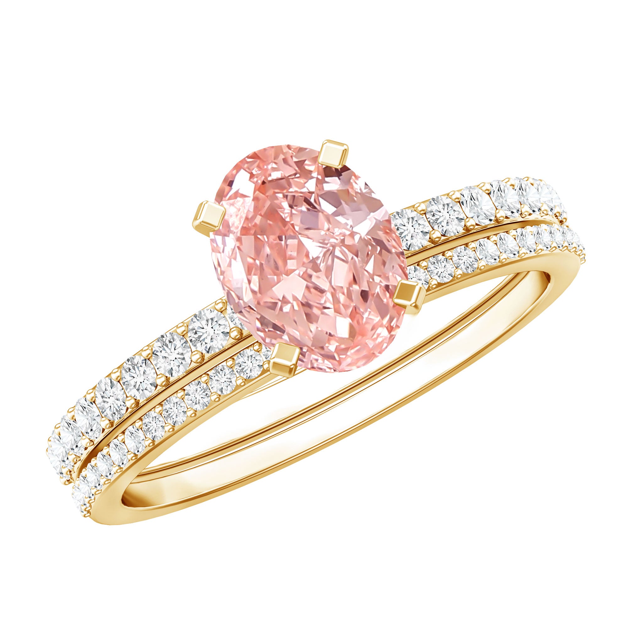 Rosec Jewels-IGI Certified 1 Carat Lab Grown Pink Diamond Oval Wedding Ring Set