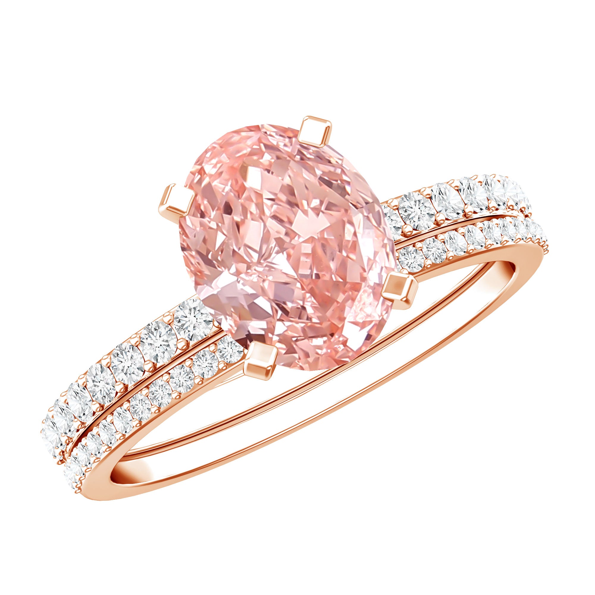 Rosec Jewels-Oval Shaped 2 Carat Lab Grown Pink Diamond Solitaire Bridal Ring Set with IGI Certificate