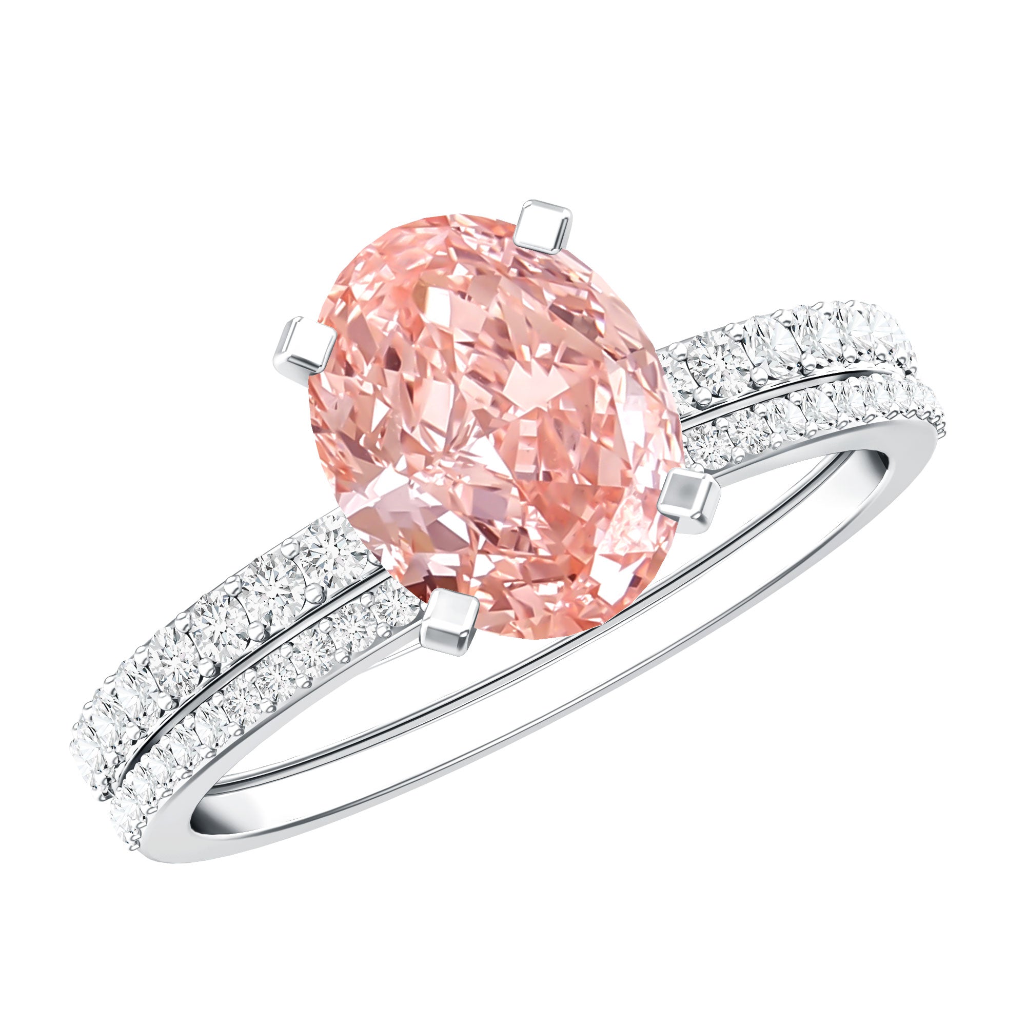 Rosec Jewels-Oval Shaped 2 Carat Lab Grown Pink Diamond Solitaire Bridal Ring Set with IGI Certificate