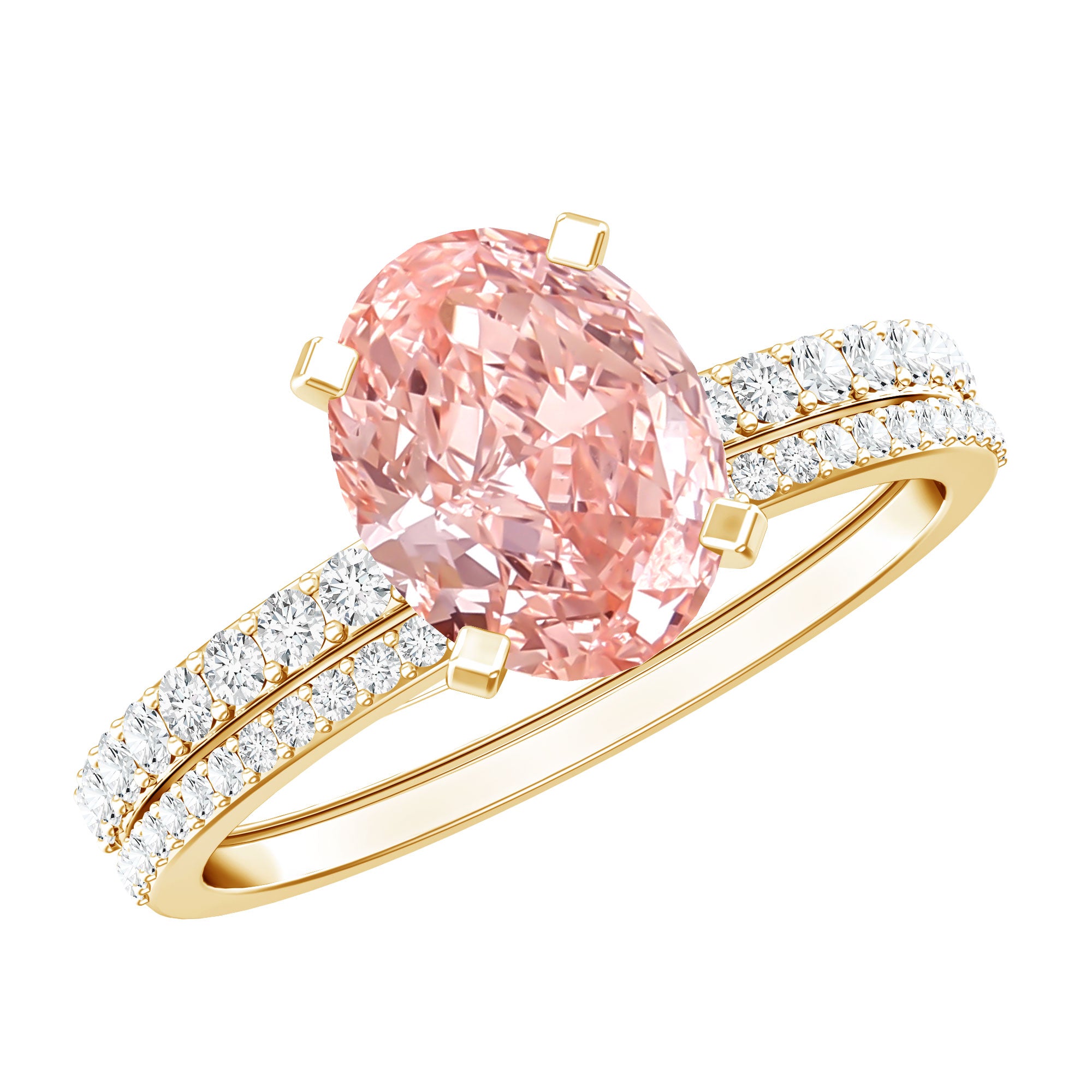Rosec Jewels-Oval Shaped 2 Carat Lab Grown Pink Diamond Solitaire Bridal Ring Set with IGI Certificate