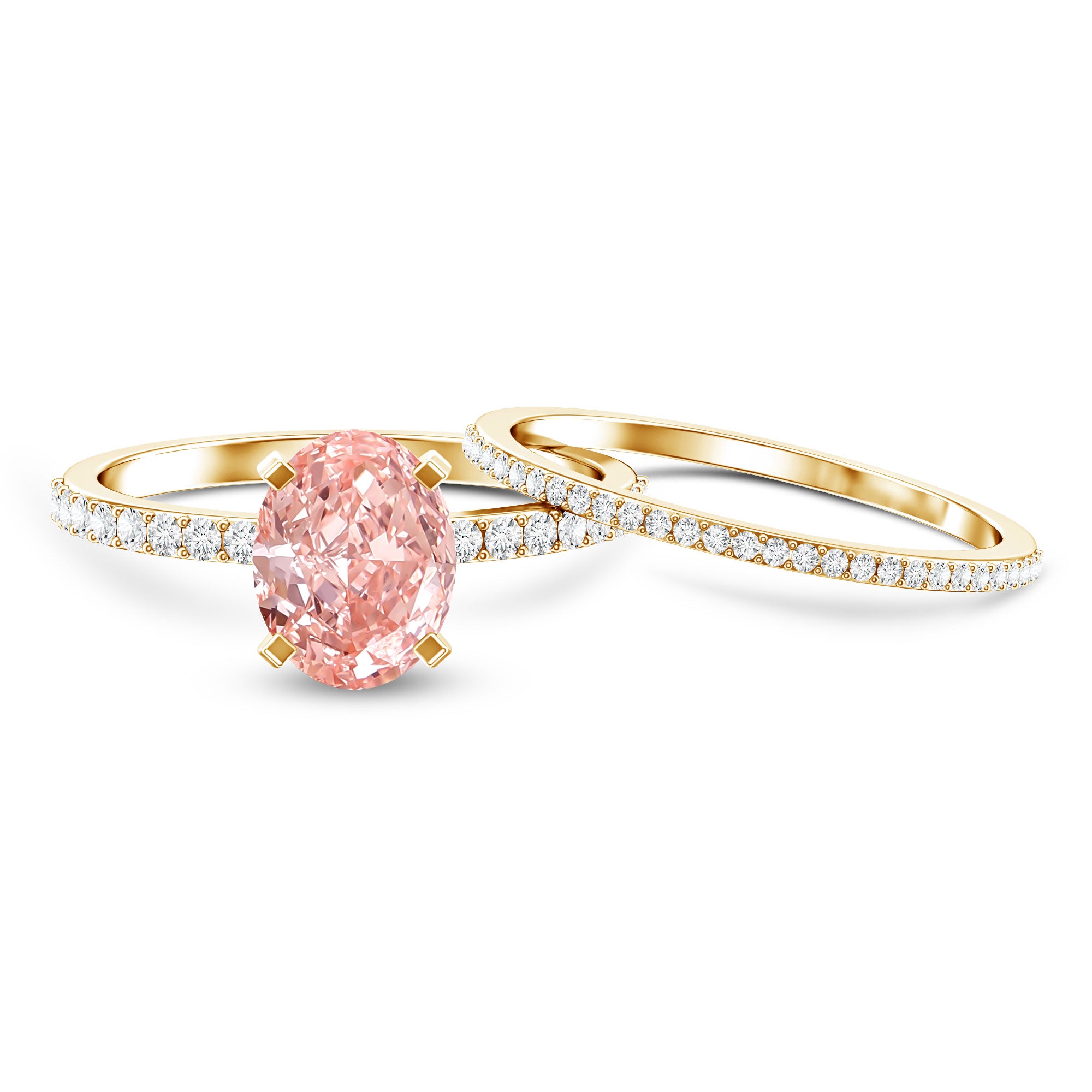 Rosec Jewels-Oval Shaped 2 Carat Lab Grown Pink Diamond Solitaire Bridal Ring Set with IGI Certificate