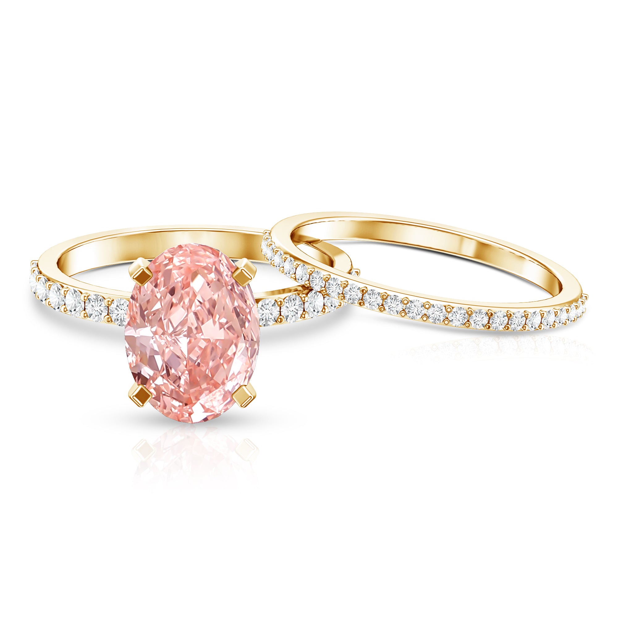 3 Carat Lab Grown Pink Diamond Oval Shape Wedding Ring Set IGI Certified Fancy Pink - VS1 - Rosec Jewels