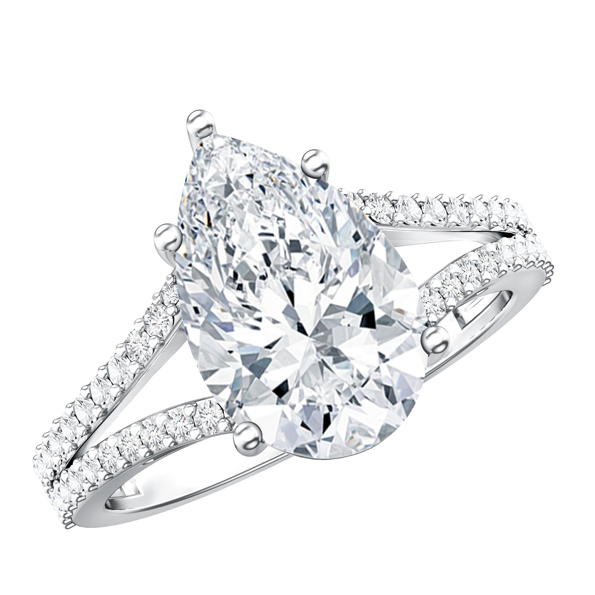 Rosec Jewels-3 Carat IGI Certified Lab Grown Pear Diamond Engagement Ring with Split Shank