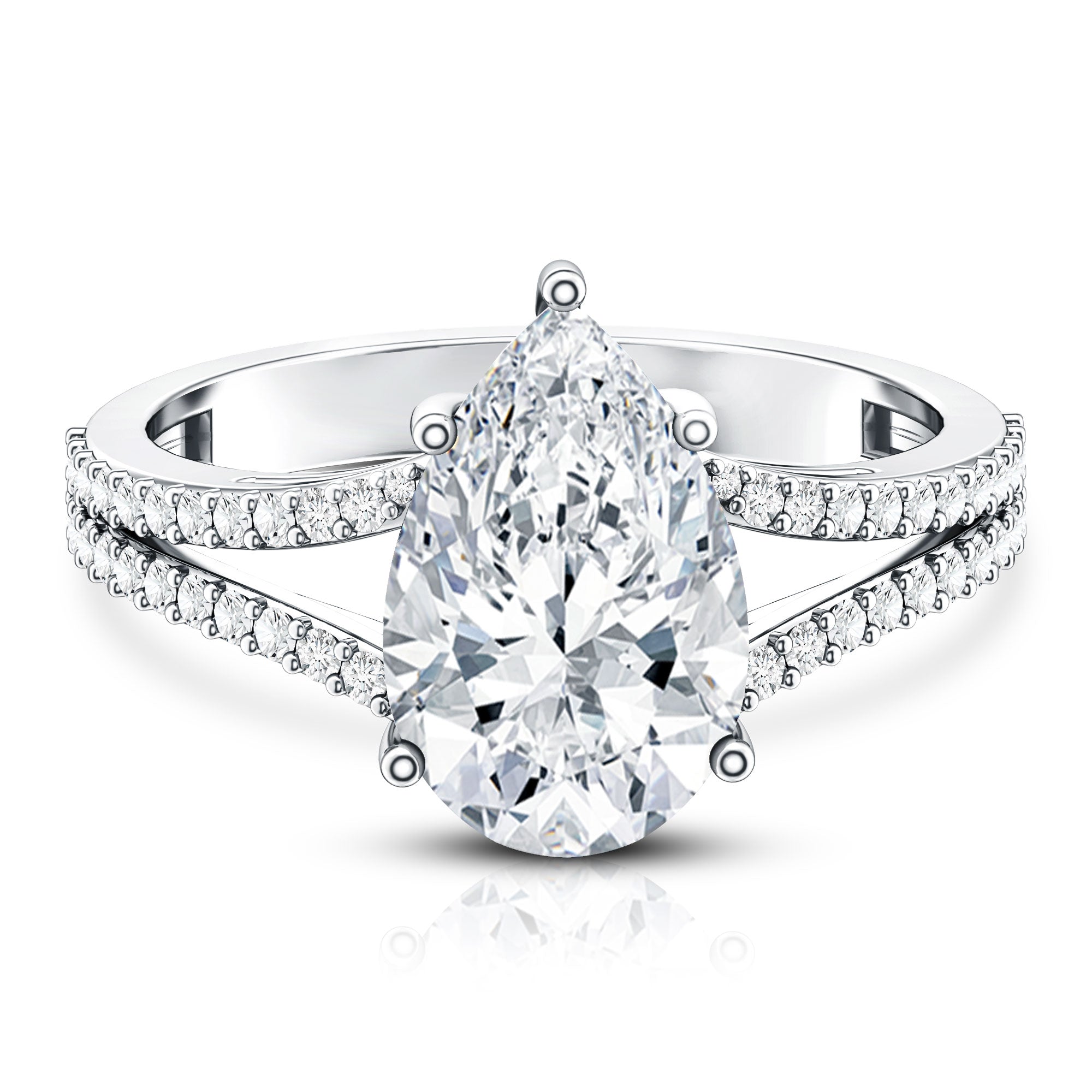 Rosec Jewels-3 Carat IGI Certified Lab Grown Pear Diamond Engagement Ring with Split Shank