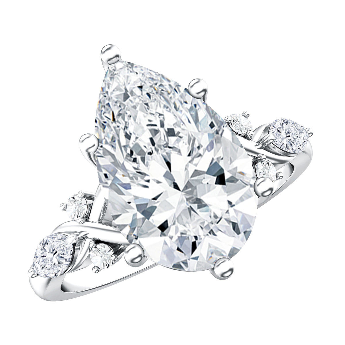 4 Carat Pear Shape Lab Grown Diamond Statement Engagement Ring IGI Certified Lab - ( E-VS1 ) - Rosec Jewels