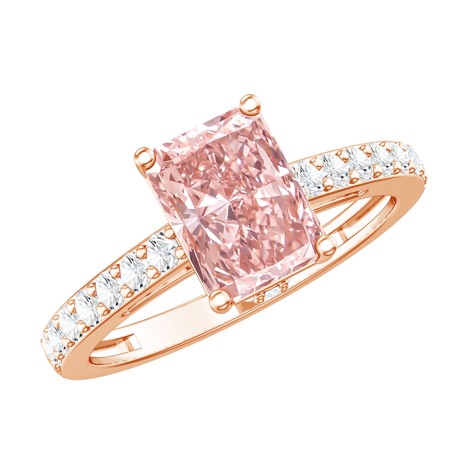 Rosec Jewels-2 Ct Radiant Cut Lab Grown Pink Diamond Hidden Halo Engagement Ring IGI Certified