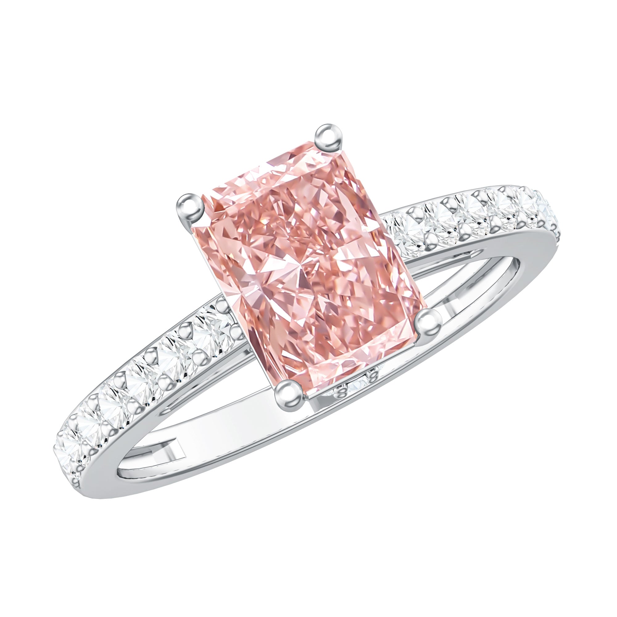 Rosec Jewels-2 Ct Radiant Cut Lab Grown Pink Diamond Hidden Halo Engagement Ring IGI Certified