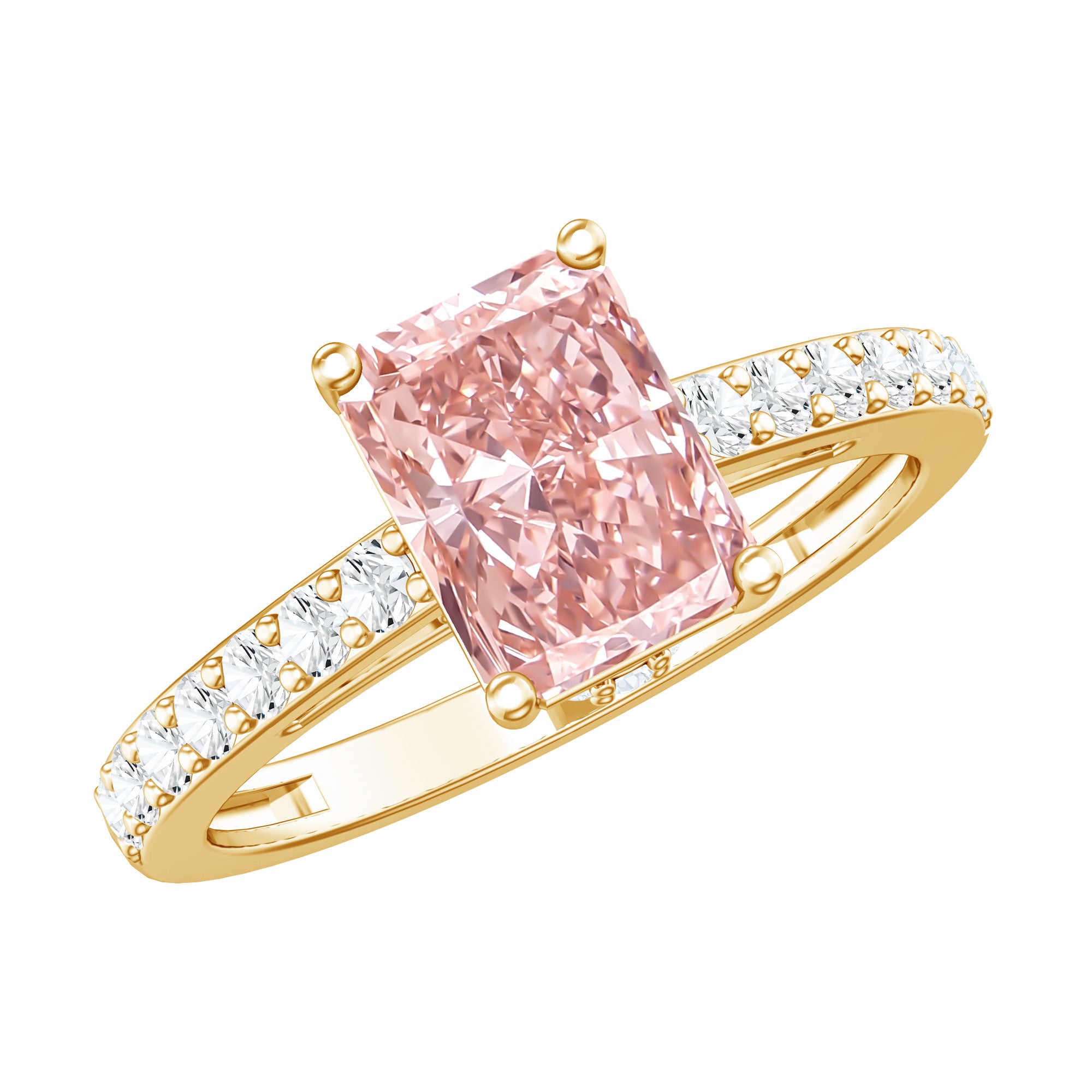 Rosec Jewels-2 Ct Radiant Cut Lab Grown Pink Diamond Hidden Halo Engagement Ring IGI Certified