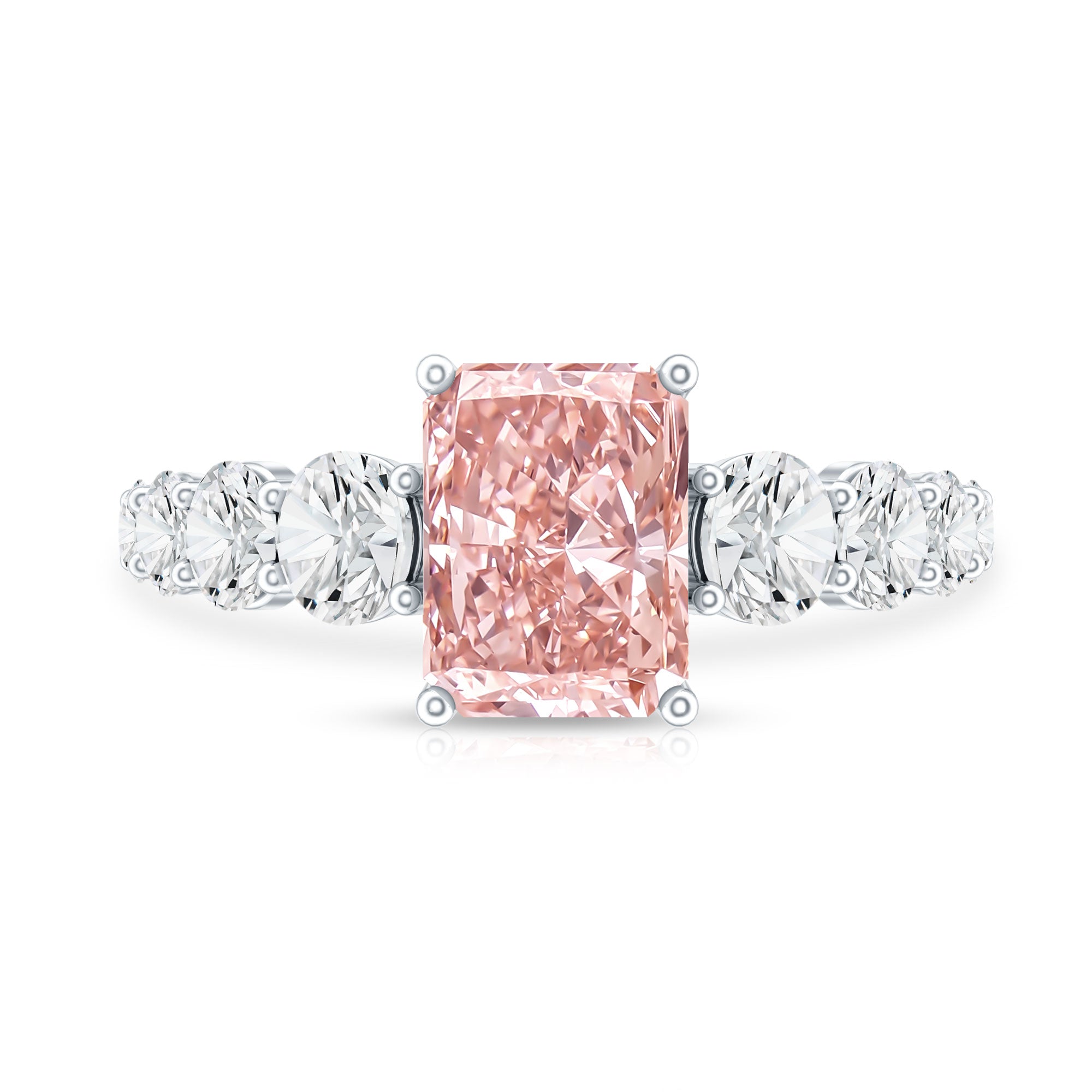 Rosec Jewels-IGI Certified 2 Ct Lab Grown Radiant Cut Pink Diamond Engagement Ring with Side Stones