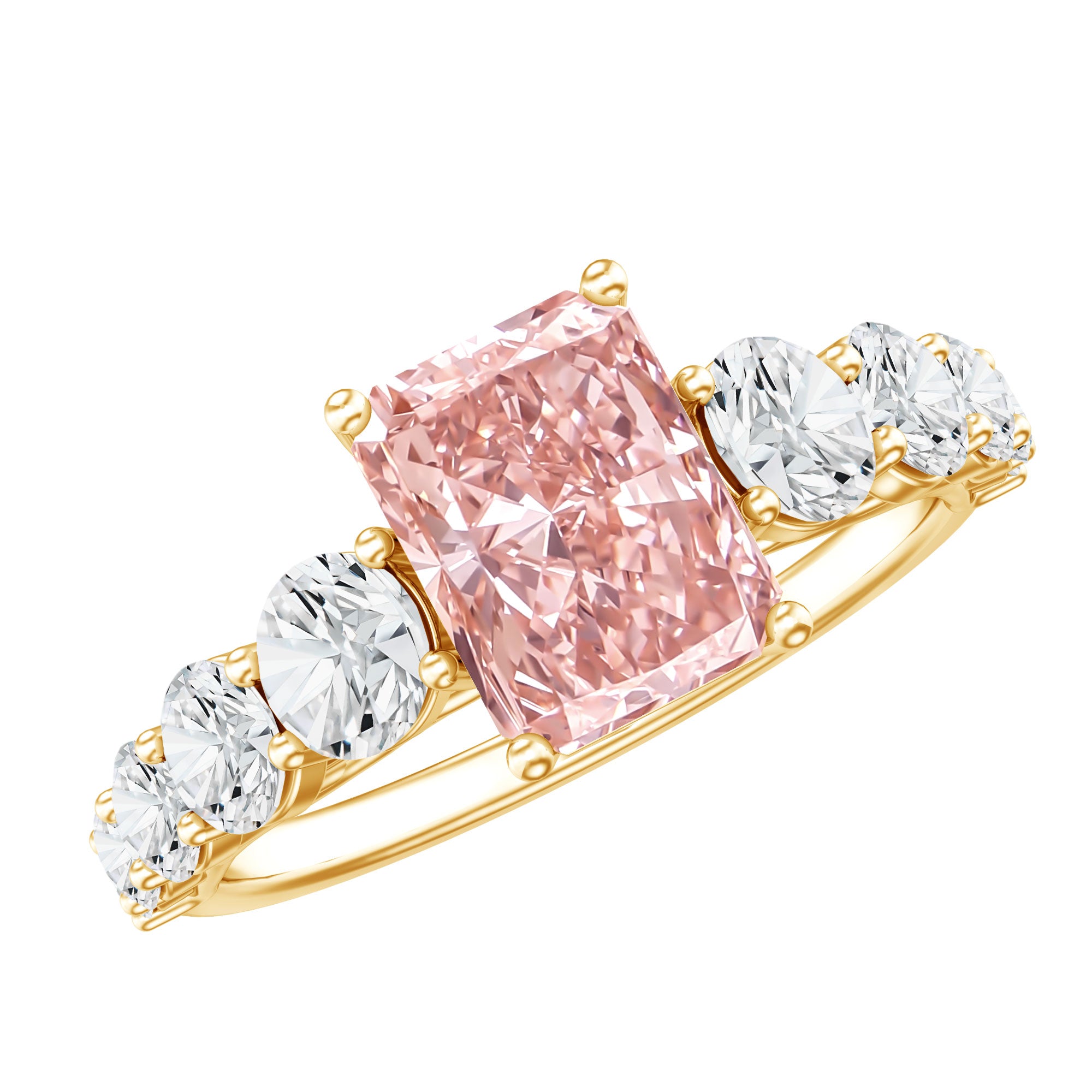 Rosec Jewels-IGI Certified 2 Ct Lab Grown Radiant Cut Pink Diamond Engagement Ring with Side Stones