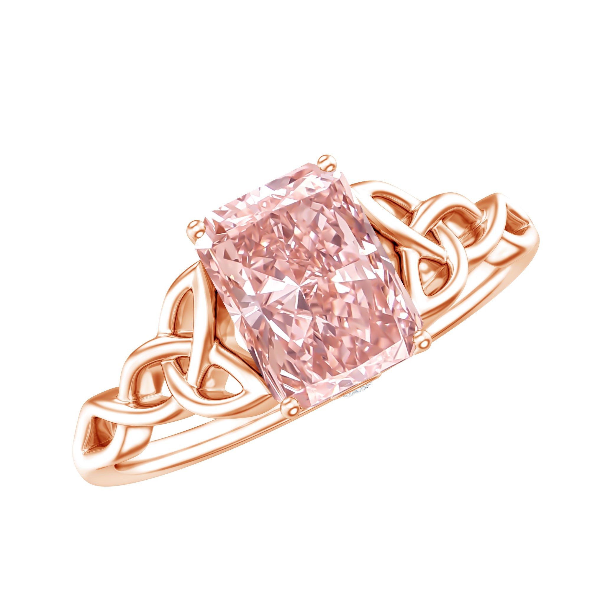 Rosec Jewels-Radiant Cut 2 Ct Lab Grown Pink Diamond Celtic Engagement Ring with IGI Certificate
