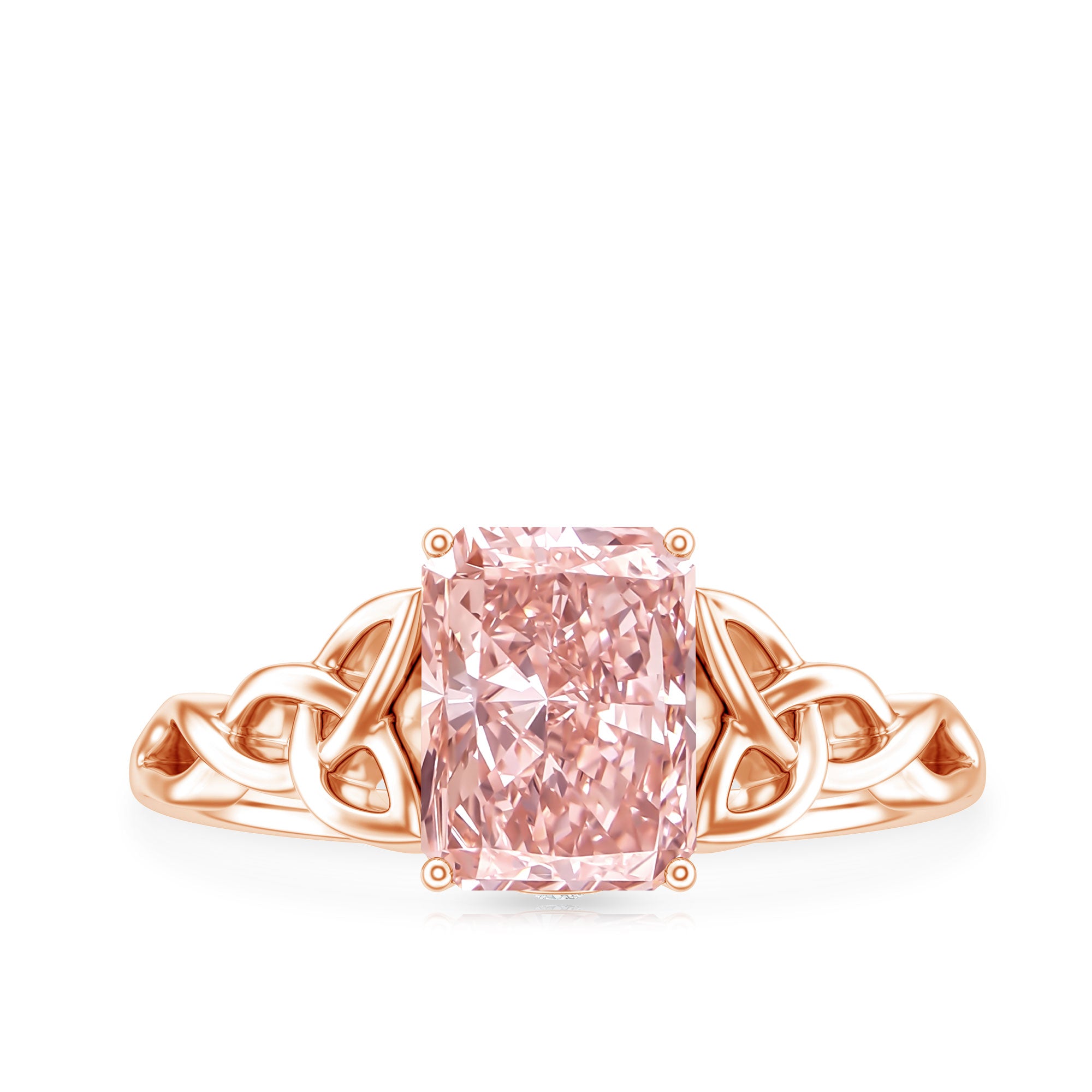 Rosec Jewels-Radiant Cut 2 Ct Lab Grown Pink Diamond Celtic Engagement Ring with IGI Certificate