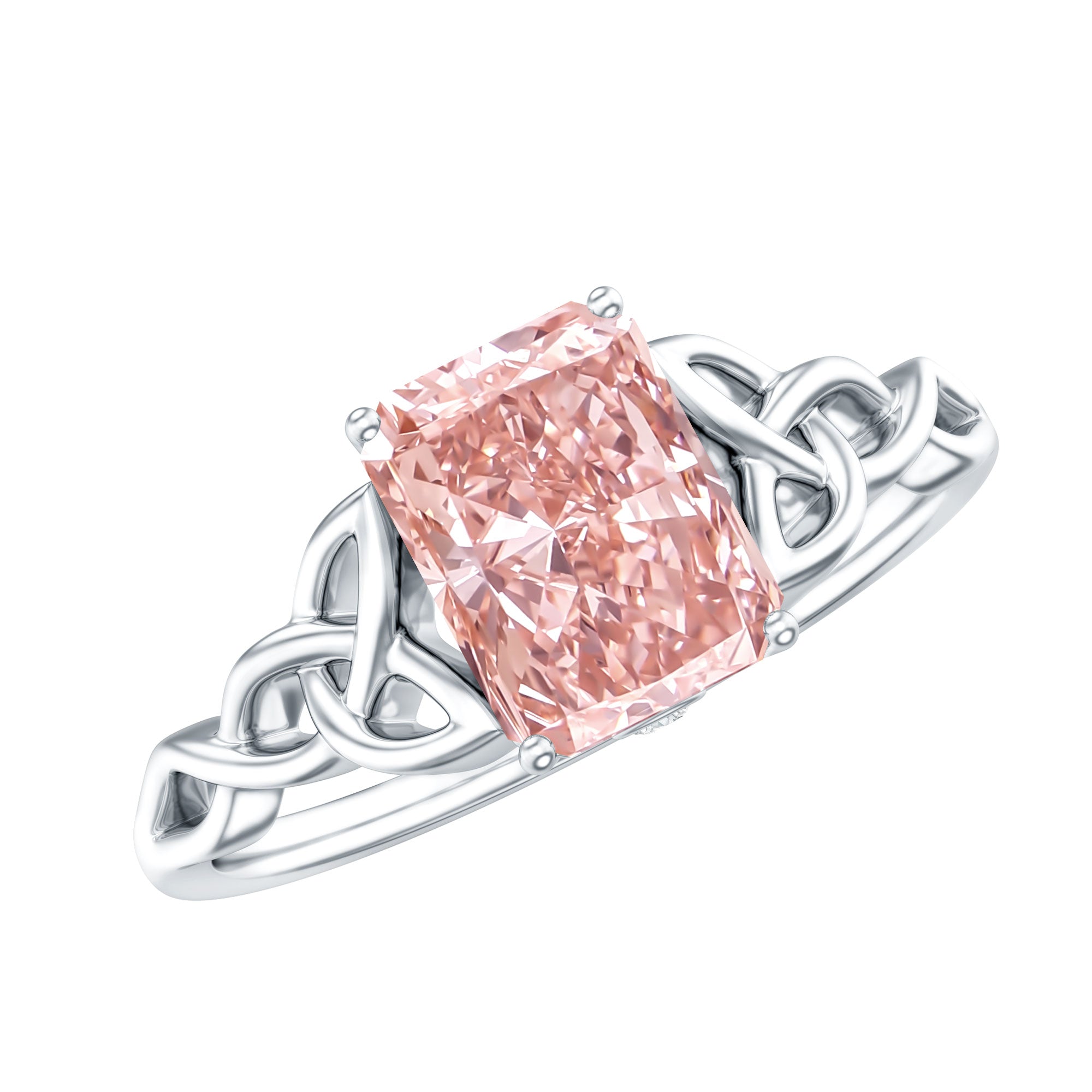 Rosec Jewels-Radiant Cut 2 Ct Lab Grown Pink Diamond Celtic Engagement Ring with IGI Certificate