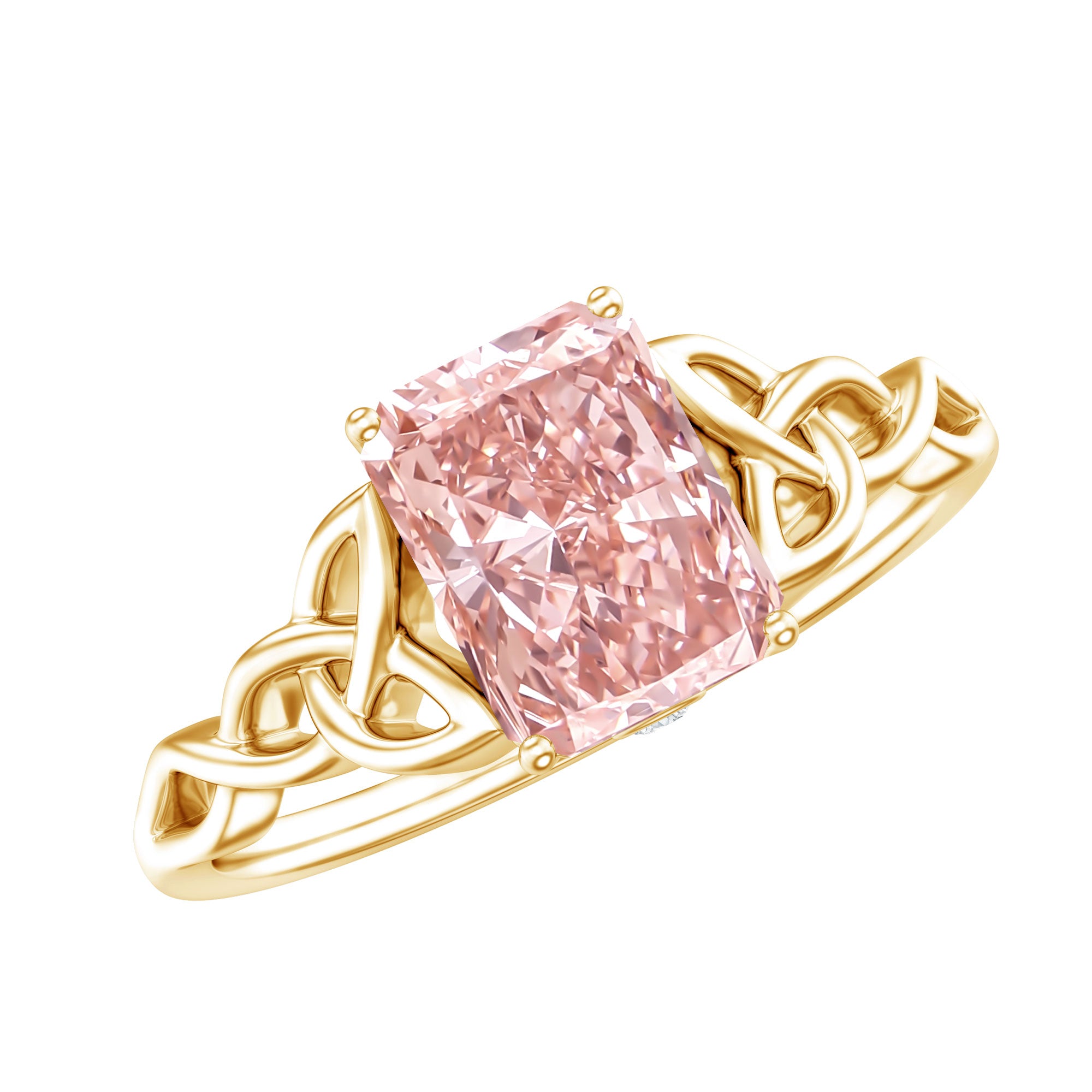 Rosec Jewels-Radiant Cut 2 Ct Lab Grown Pink Diamond Celtic Engagement Ring with IGI Certificate