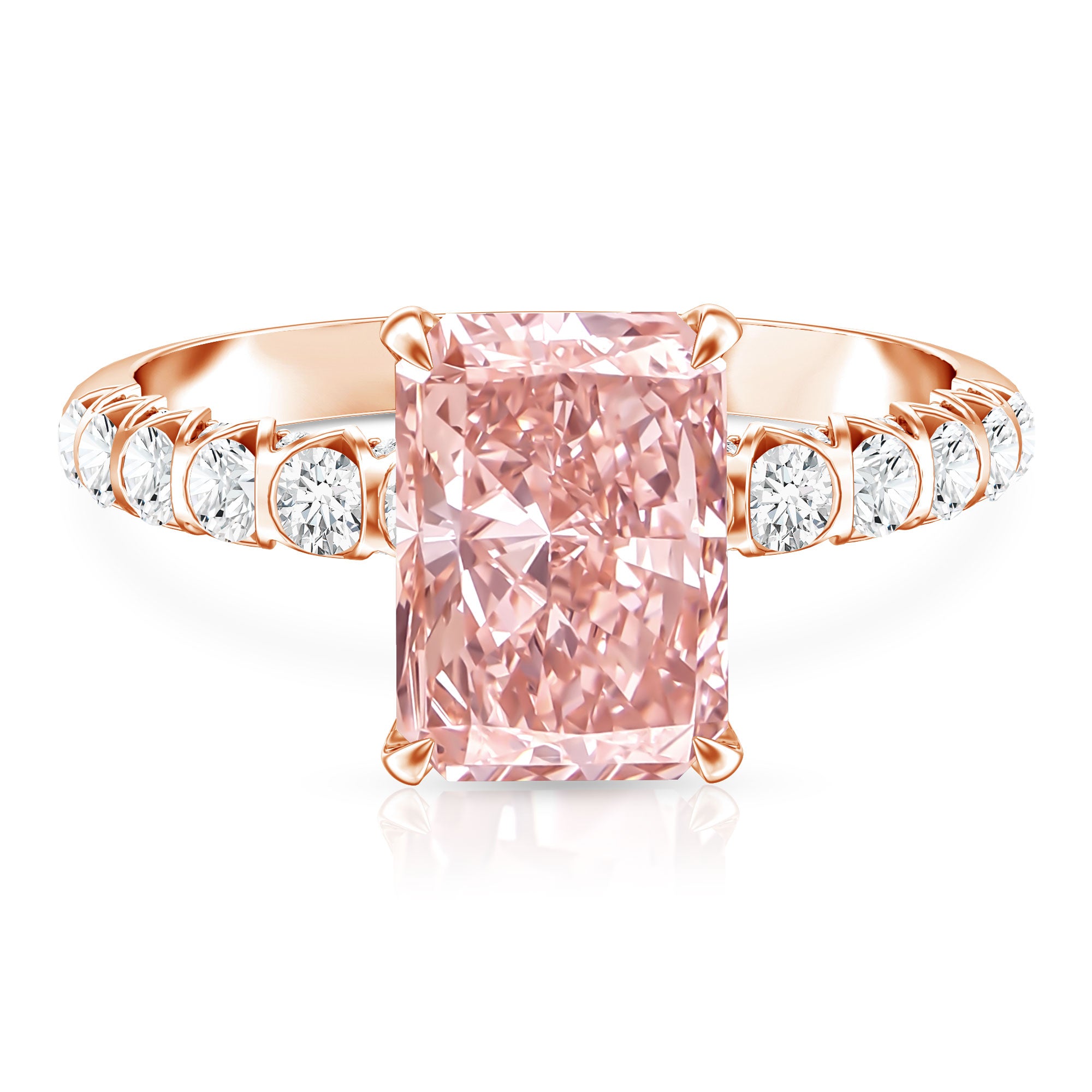 Rosec Jewels-IGI Certified Radiant Cut Lab Pink Diamond 3 Carat Engagement Ring with Side Stones