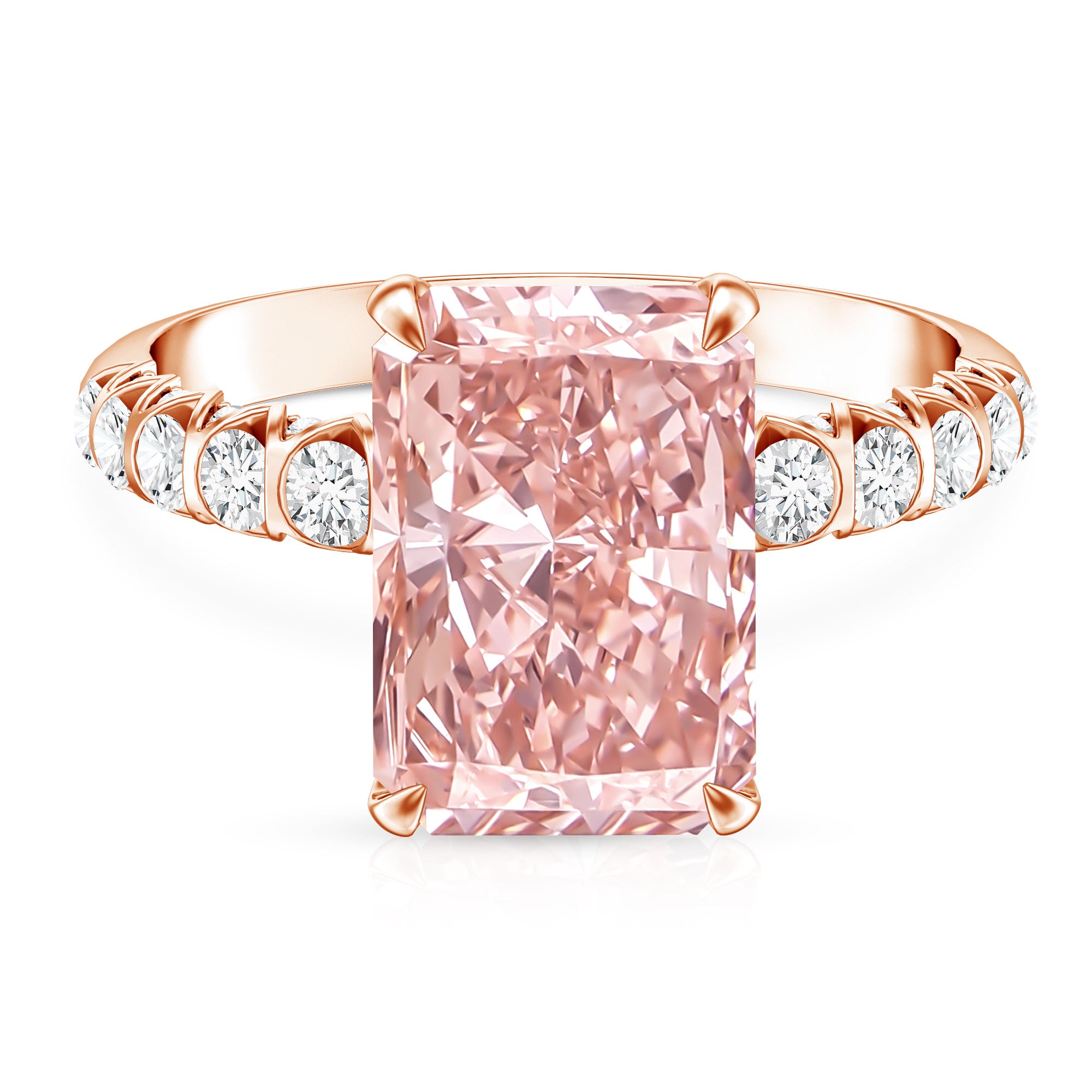 Rosec Jewels-5 Carat Radiant Lab Grown Pink Diamond Huge Statement Ring with IGI Certificate
