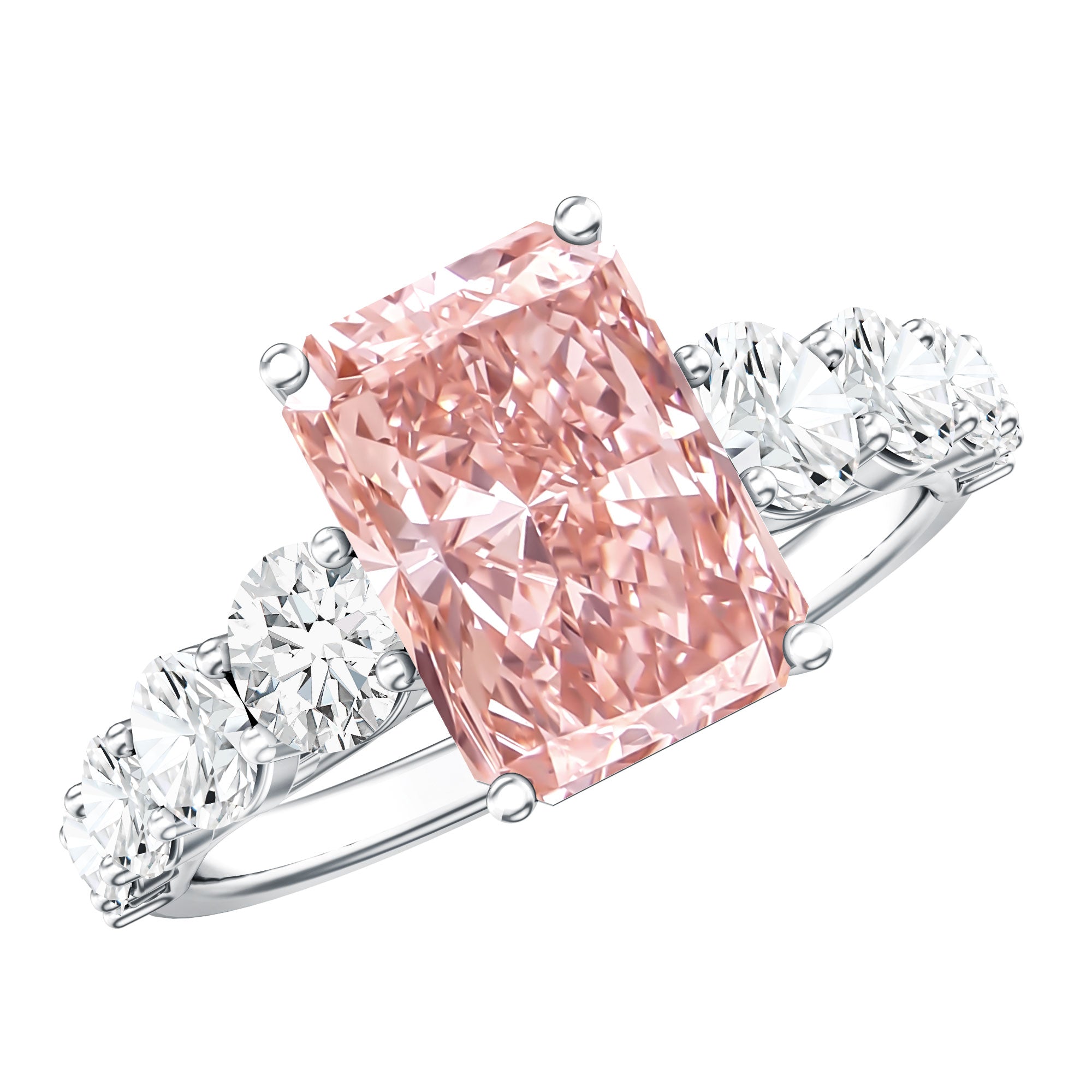 Rosec Jewels-IGI Certified 3 Ct Lab Grown Pink and White Diamond Side Stone Engagement Ring