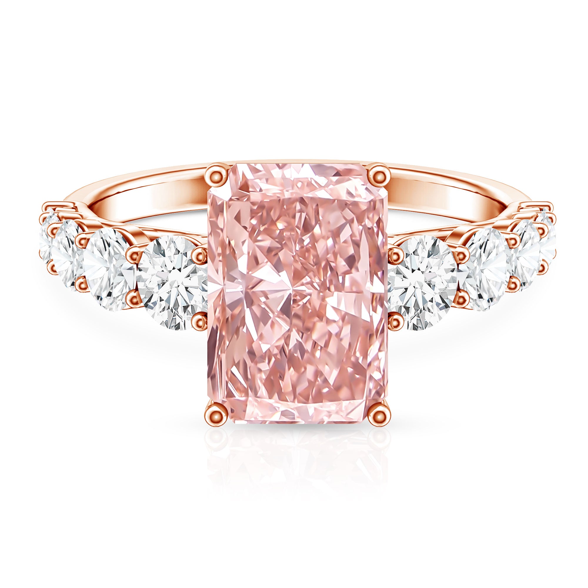 Rosec Jewels-IGI Certified Radiant Cut Lab Grown 4 Carat Pink Diamond Engagement Ring with Side Stones