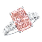 Rosec Jewels-IGI Certified Radiant Cut Lab Grown 4 Carat Pink Diamond Engagement Ring with Side Stones