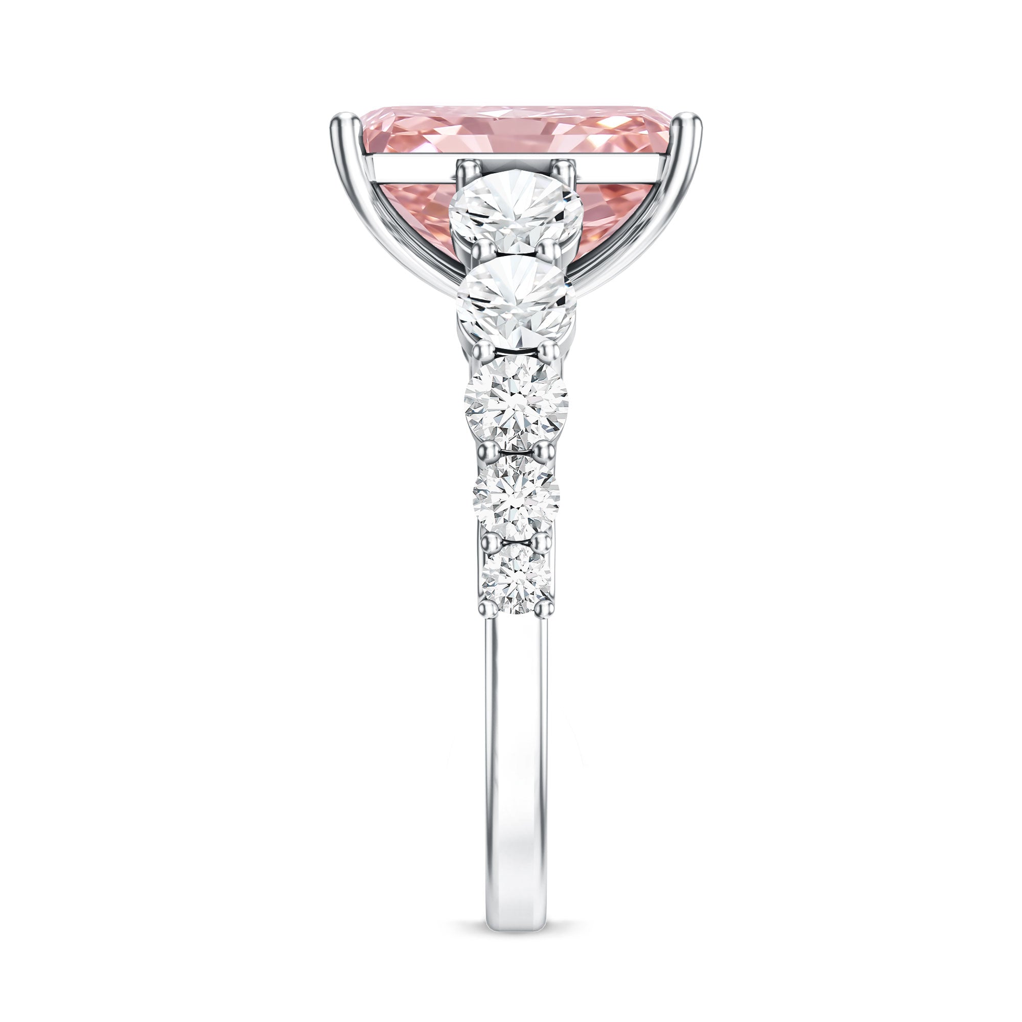 Rosec Jewels-IGI Certified Radiant Cut Lab Grown 4 Carat Pink Diamond Engagement Ring with Side Stones