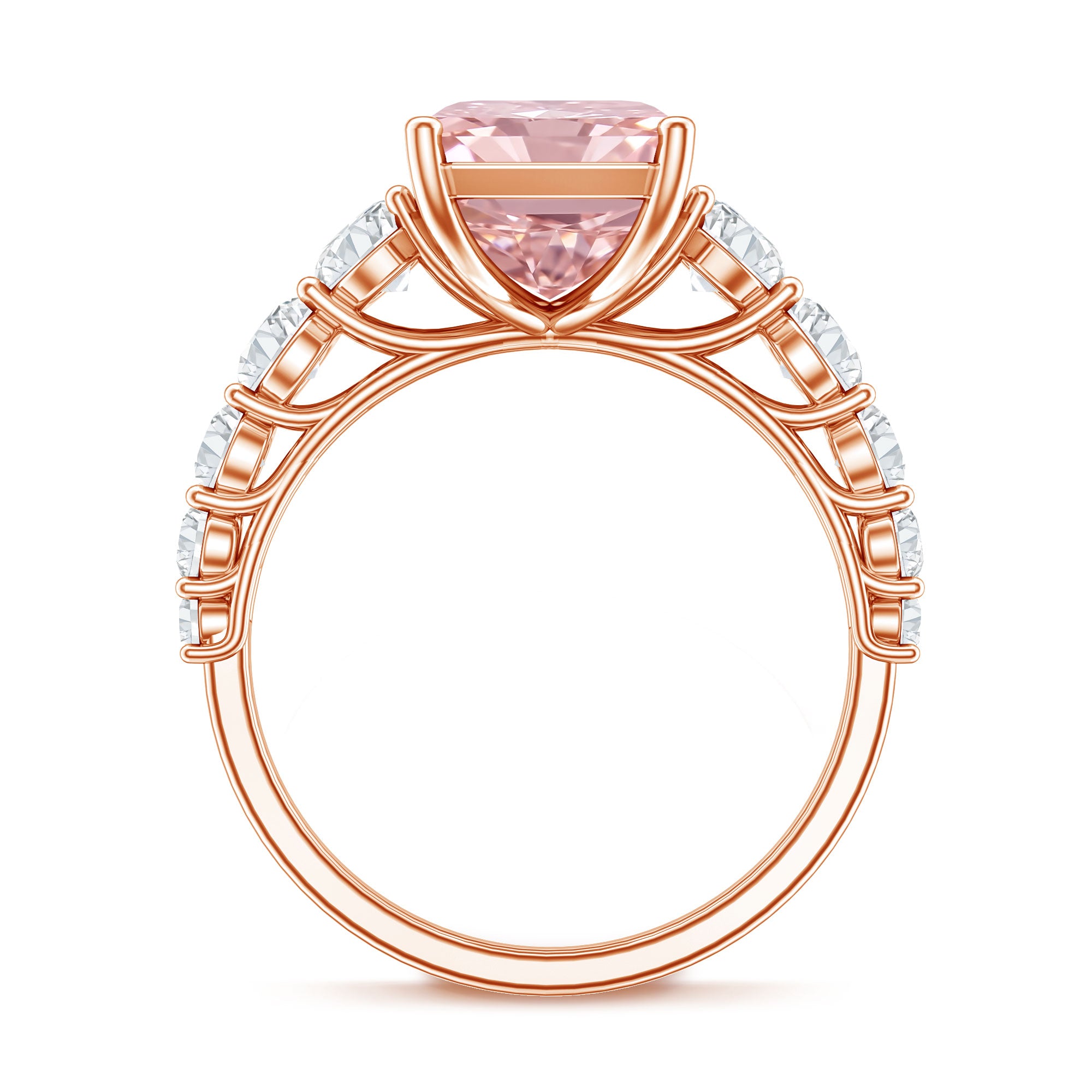 5 Carat Radiant Lab Grown Pink and White Diamond Side Stone Engagement Ring IGI Certified Fancy Pink - VS1 - Rosec Jewels