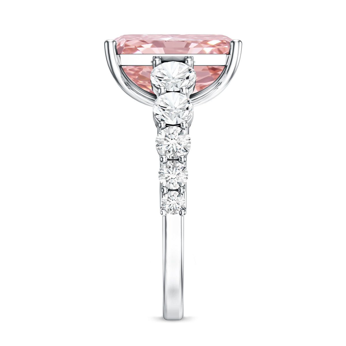 5 Carat Radiant Lab Grown Pink and White Diamond Side Stone Engagement Ring IGI Certified Fancy Pink - VS1 - Rosec Jewels