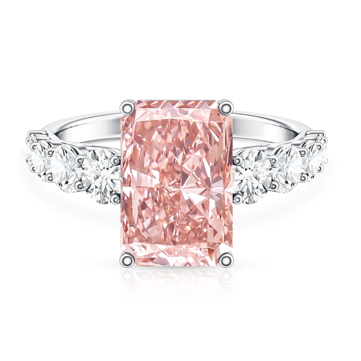 5 Carat Radiant Lab Grown Pink and White Diamond Side Stone Engagement Ring IGI Certified Fancy Pink - VS1 - Rosec Jewels
