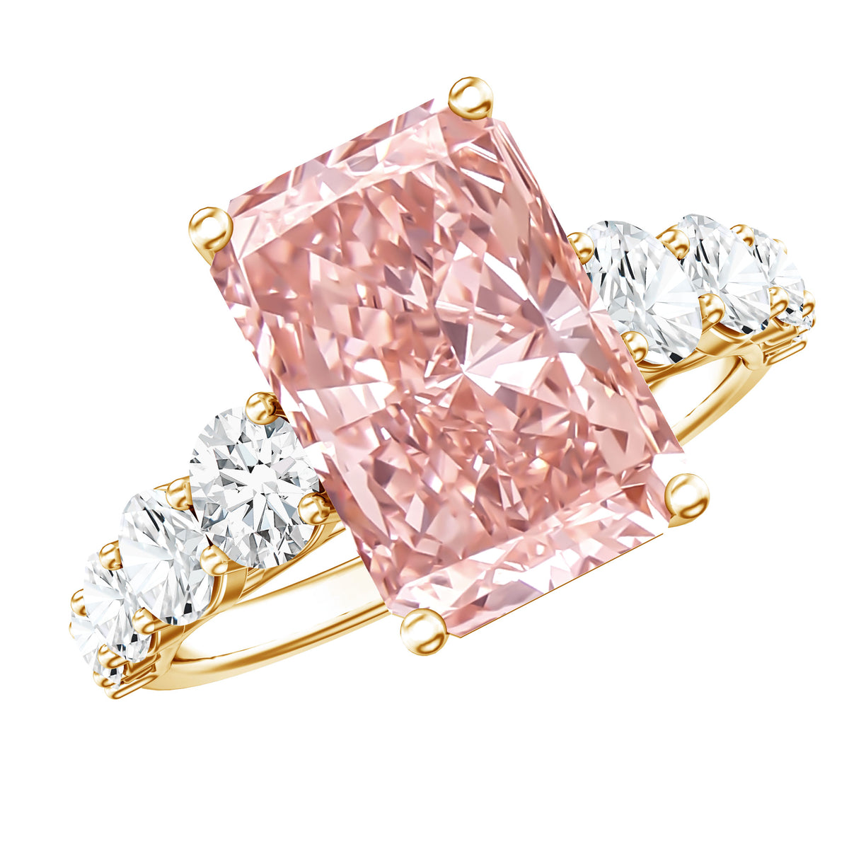5 Carat Radiant Lab Grown Pink and White Diamond Side Stone Engagement Ring IGI Certified Fancy Pink - VS1 - Rosec Jewels