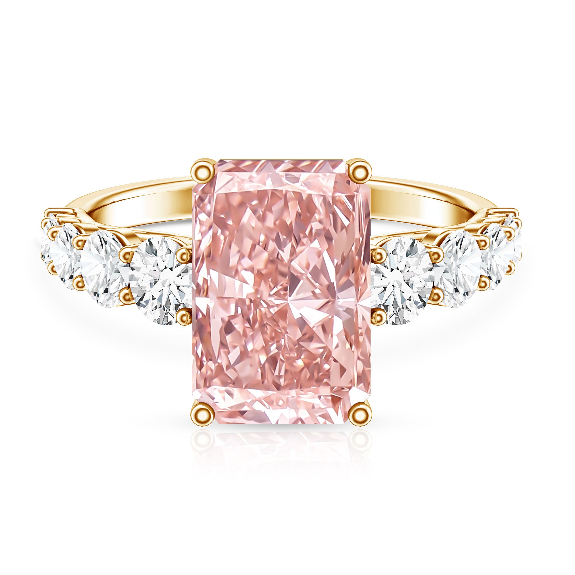 5 Carat Radiant Lab Grown Pink and White Diamond Side Stone Engagement Ring IGI Certified Fancy Pink - VS1 - Rosec Jewels