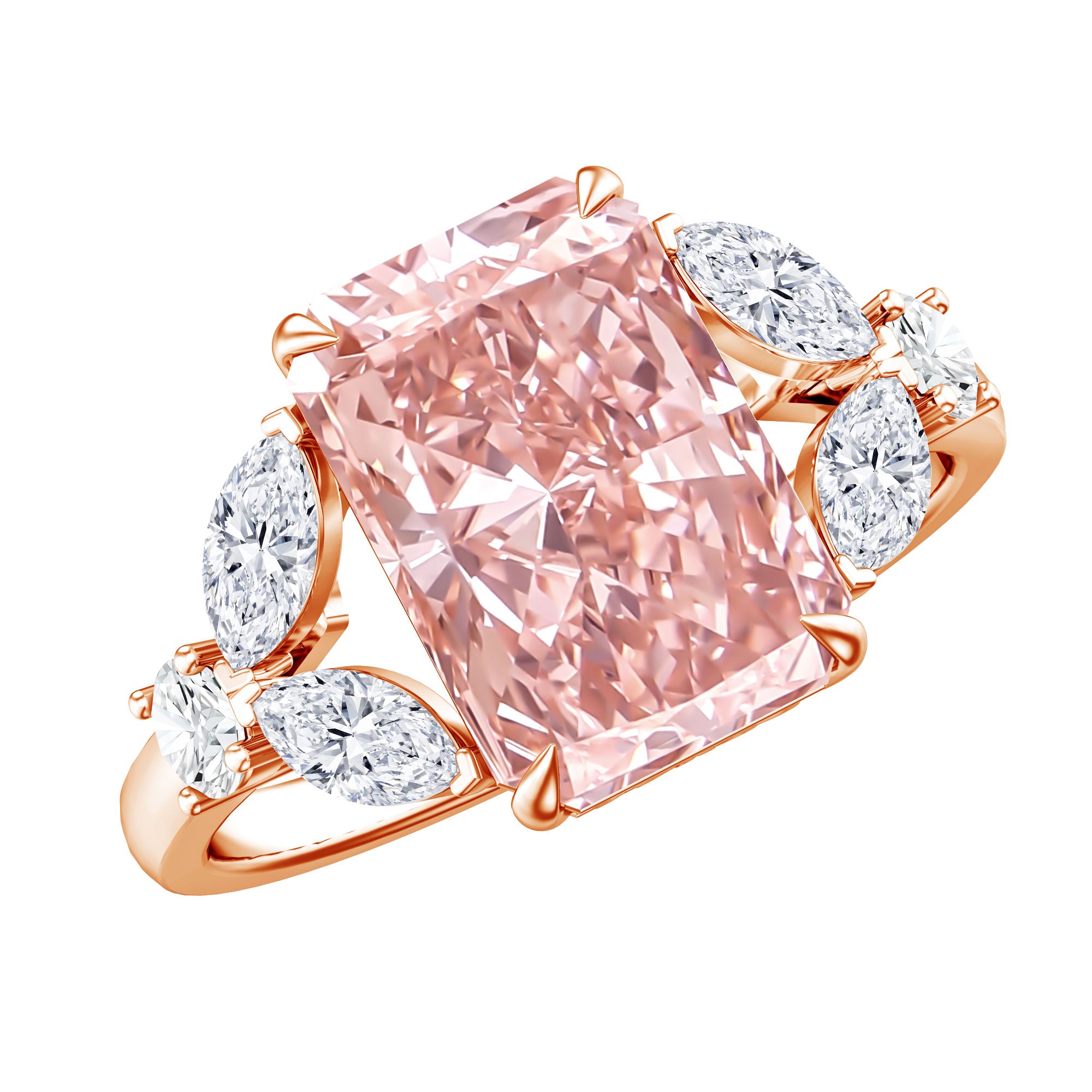 Rosec Jewels-Lab Grown 4 Carat Radiant Cut Pink Diamond Statement Engagement Ring IGI Certified