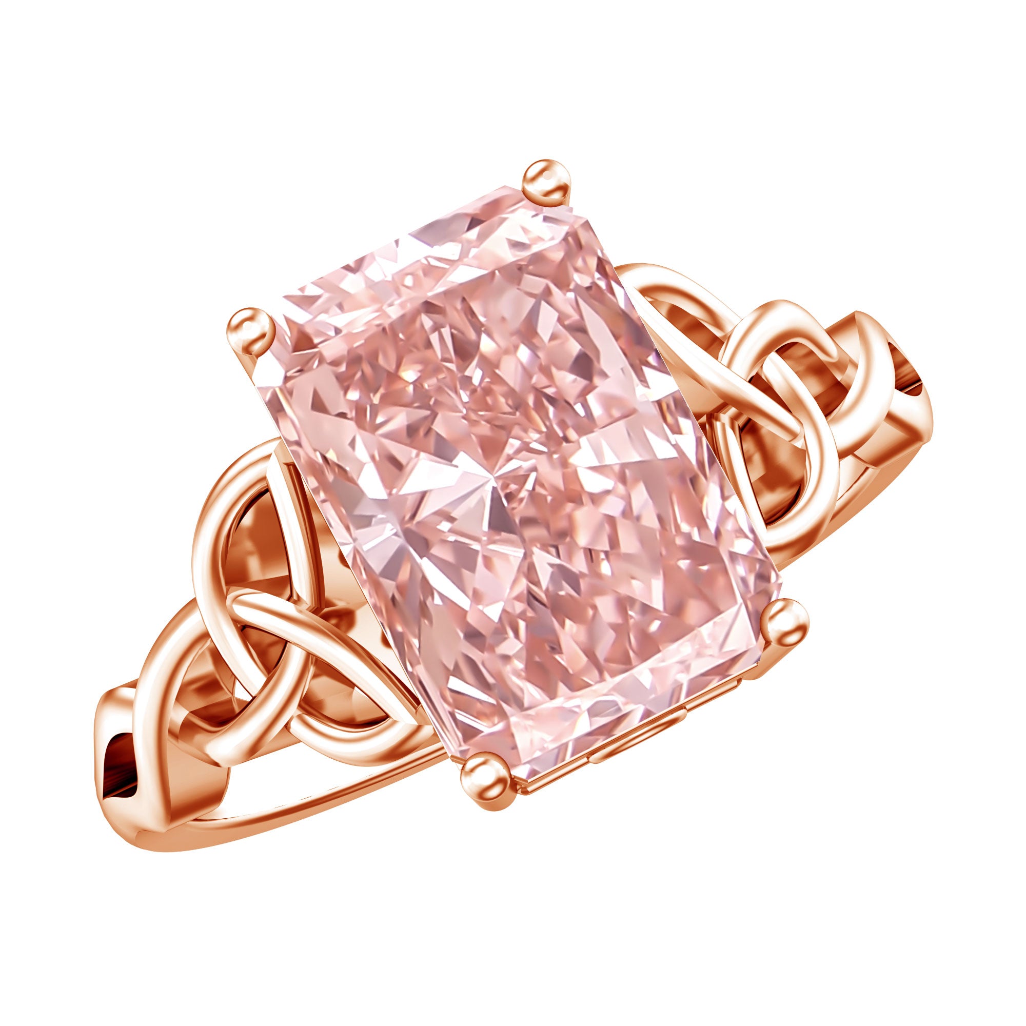 Rosec Jewels-IGI Certified 4 Carat Lab Grown Pink Diamond Radiant Engagement Ring with Celtic Knot