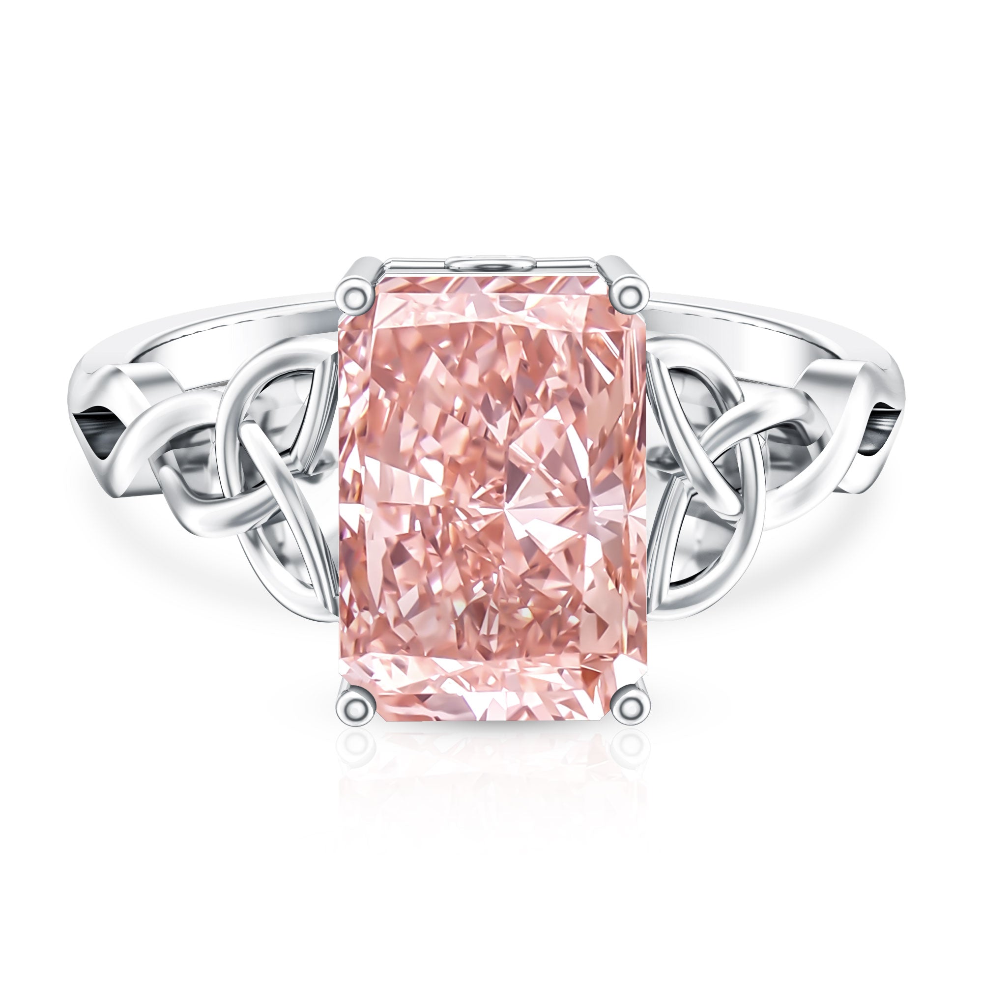 Rosec Jewels-IGI Certified 4 Carat Lab Grown Pink Diamond Radiant Engagement Ring with Celtic Knot