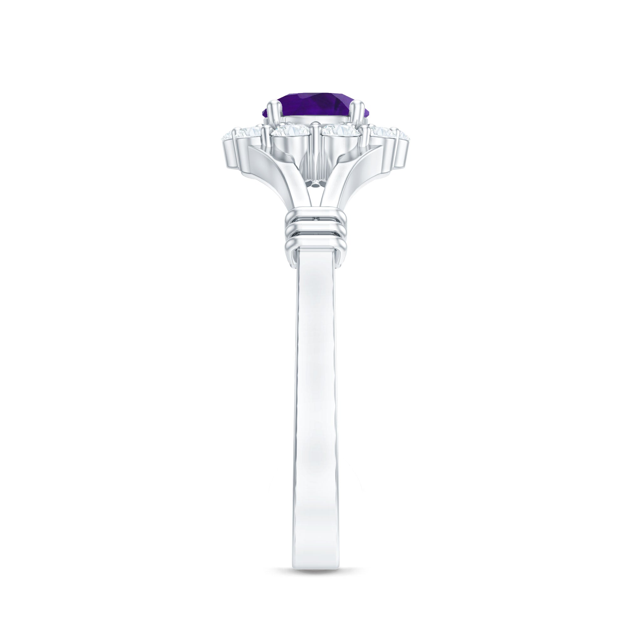 Rosec Jewels-1 CT Amethyst and Diamond Halo Split Shank Ring