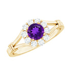 Rosec Jewels-1 CT Amethyst and Diamond Halo Split Shank Ring