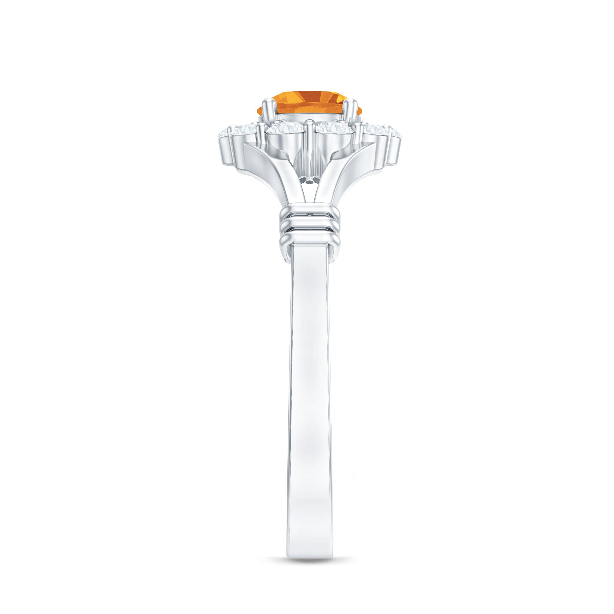 Genuine Citrine Diamond Flower Engagement Ring with Split Shank AAA - Rosec Jewels