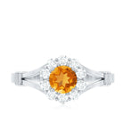 Genuine Citrine Diamond Flower Engagement Ring with Split Shank AAA - Rosec Jewels