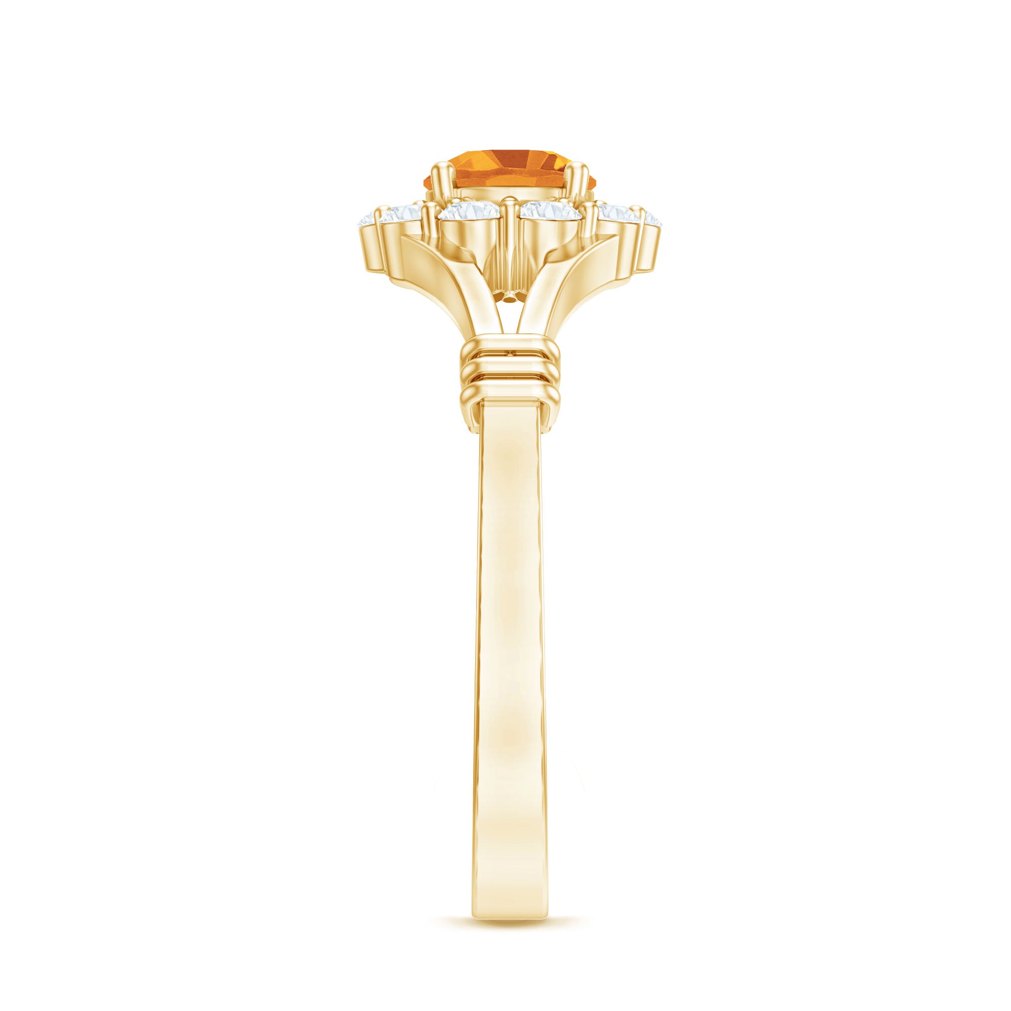 Genuine Citrine Diamond Flower Engagement Ring with Split Shank AAA - Rosec Jewels