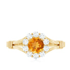 Genuine Citrine Diamond Flower Engagement Ring with Split Shank AAA - Rosec Jewels