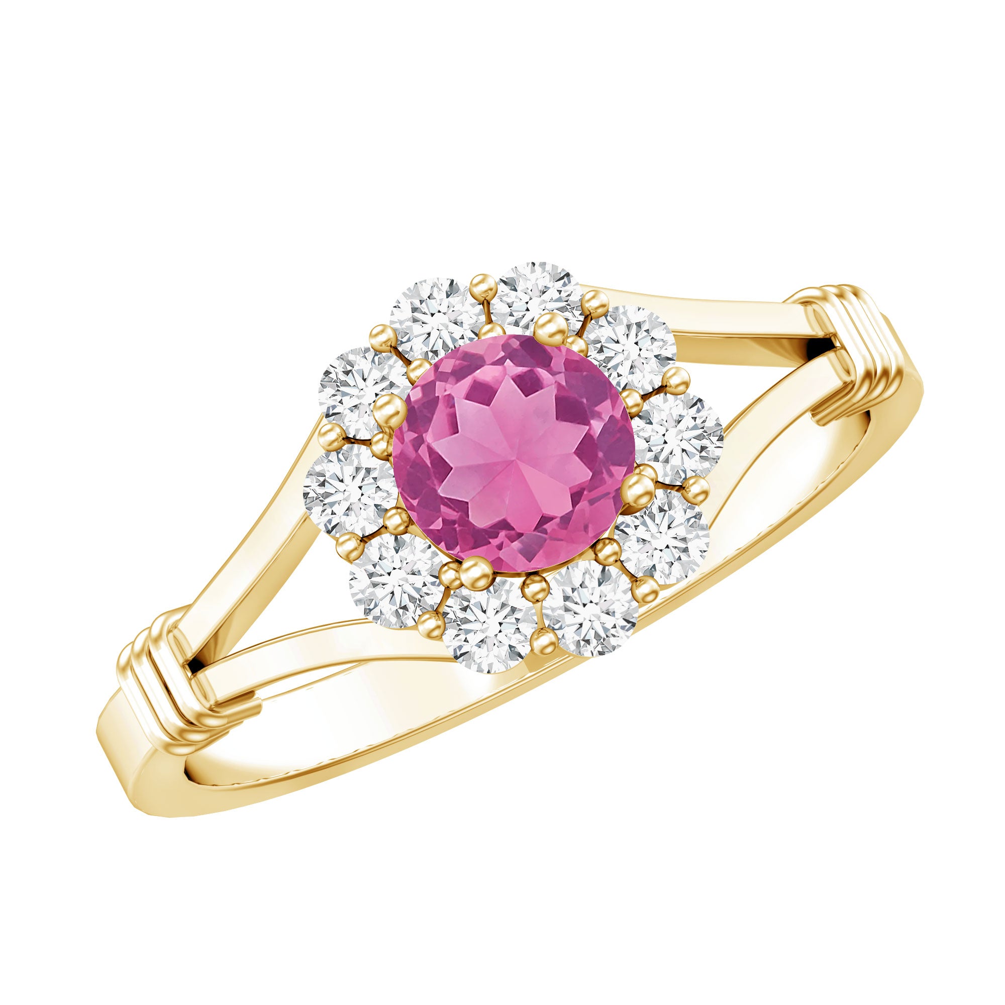 Real Pink Tourmaline and Diamond Engagement Ring in Split Shank AAA - Rosec Jewels