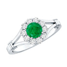 Emerald Nature Inspired Engagement Ring with Diamond Halo AAA - Rosec Jewels