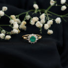 Emerald Nature Inspired Engagement Ring with Diamond Halo AAA - Rosec Jewels
