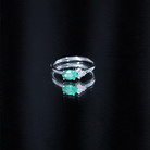 AAA Quality Oval Cut Emerald East West Promise Ring with Diamond Trio AAA - Rosec Jewels