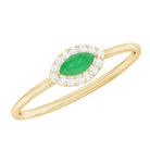 Rosec Jewels-Marquise Emerald East West Promise Ring with Diamond Halo